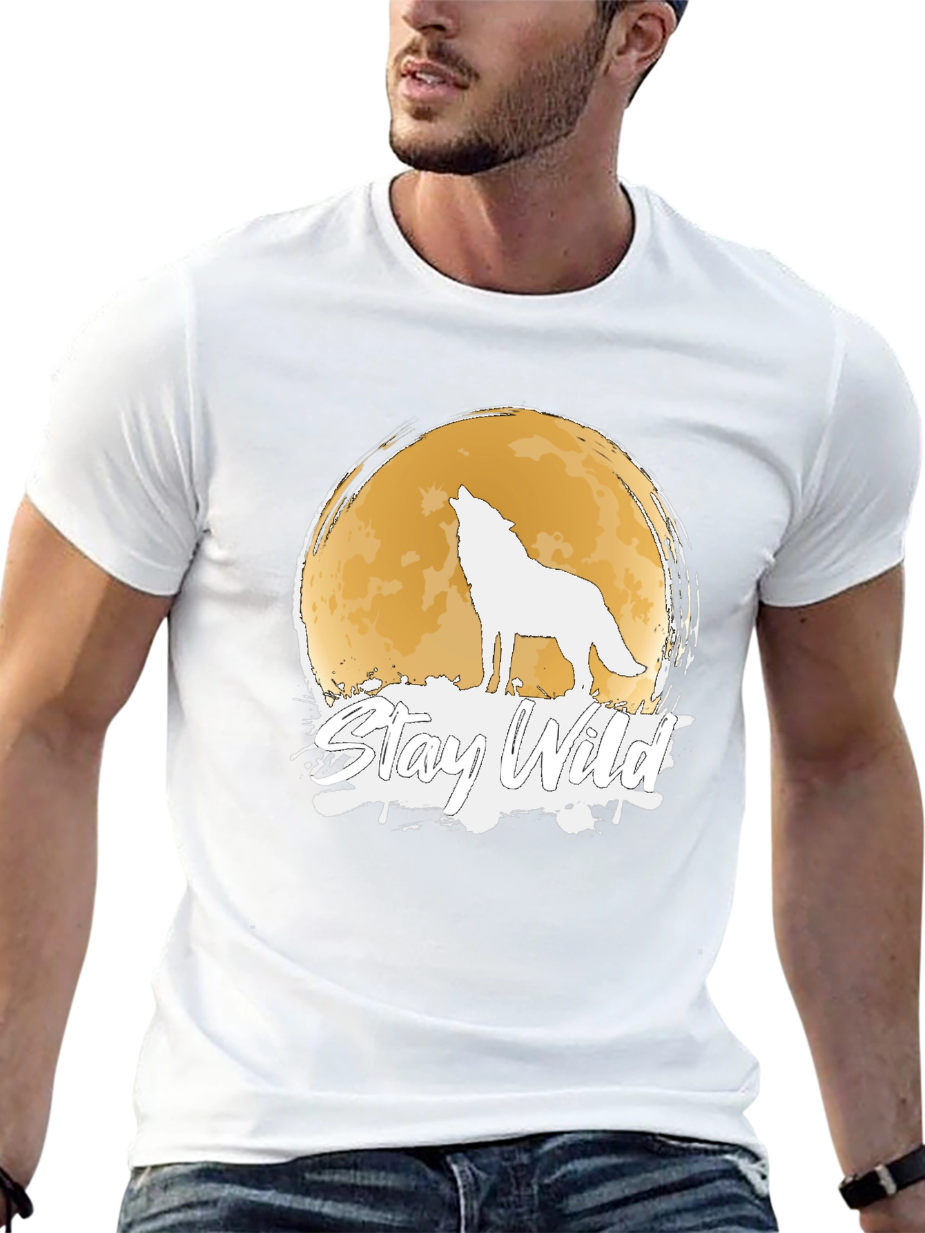 Stay Wild Wolf Moon Graphic Black T-Shirt