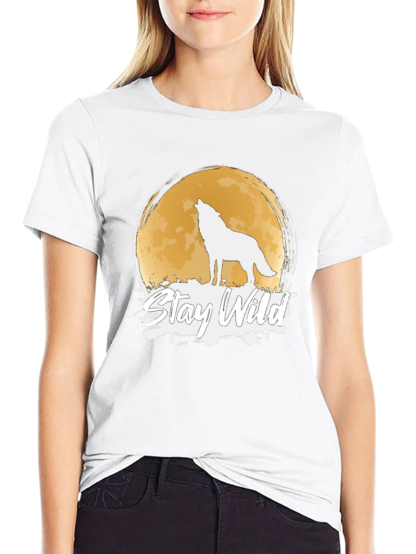 Stay Wild Wolf Moon Graphic Black T-Shirt