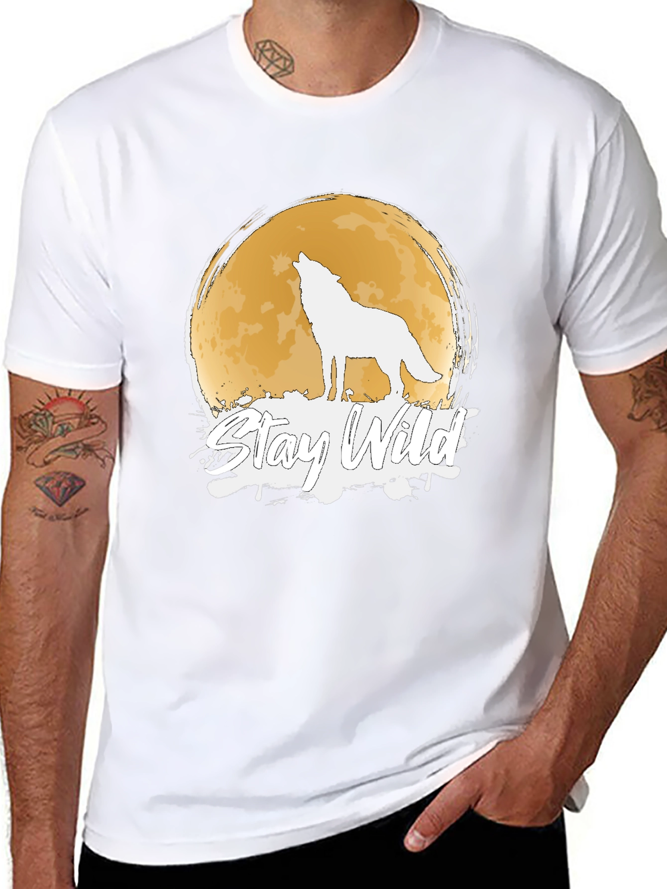 Stay Wild Wolf Moon Graphic Black T-Shirt
