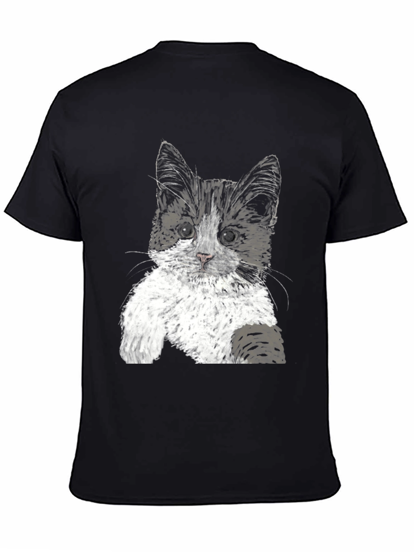 Cute Kitten Graphic Tee - Black Cotton T-Shirt