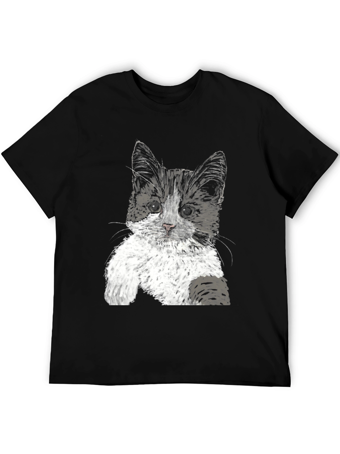 Cute Kitten Graphic Tee - Black Cotton T-Shirt