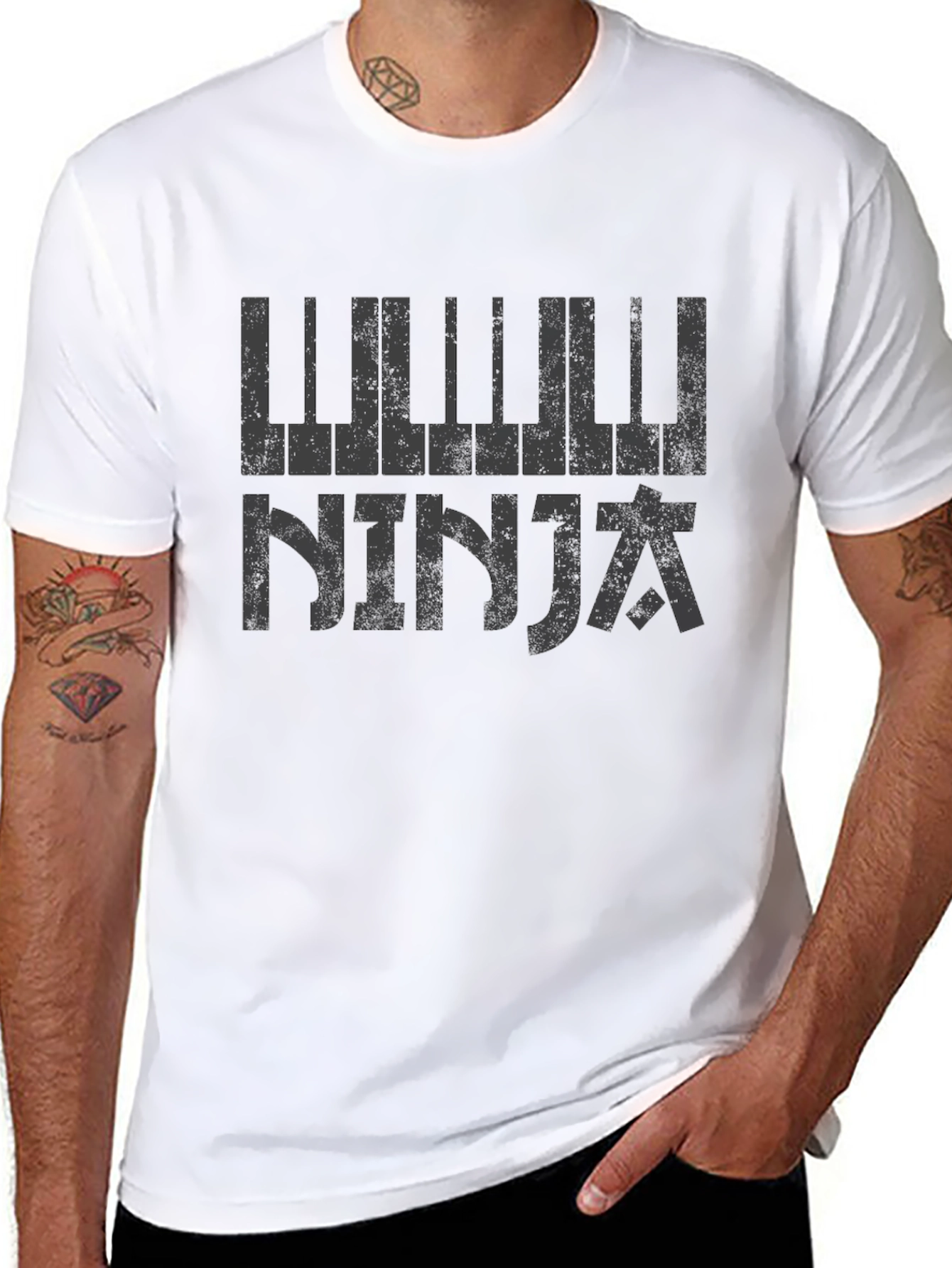 Piano Ninja Graphic T-Shirt - Black Cotton Tee