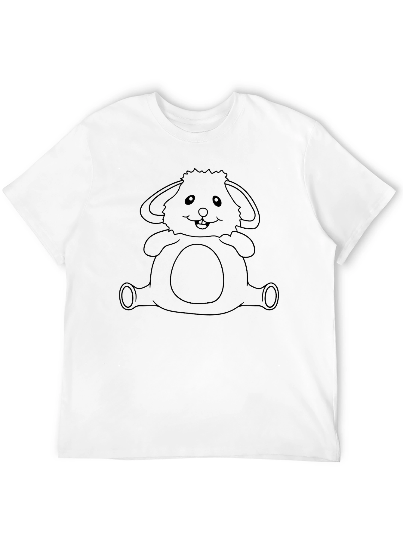 Cute Bunny Outline Graphic Black T-Shirt