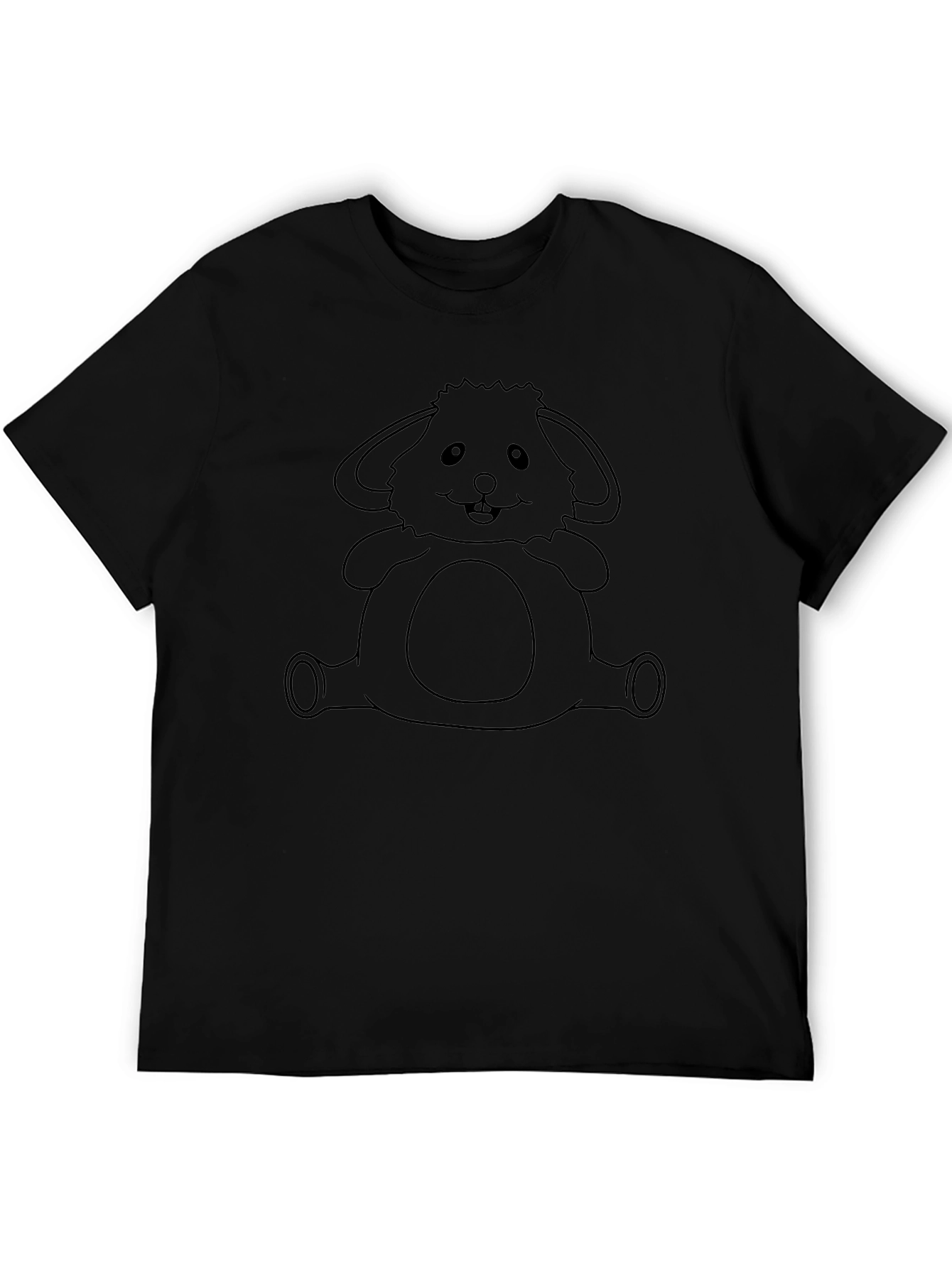 Cute Bunny Outline Graphic Black T-Shirt