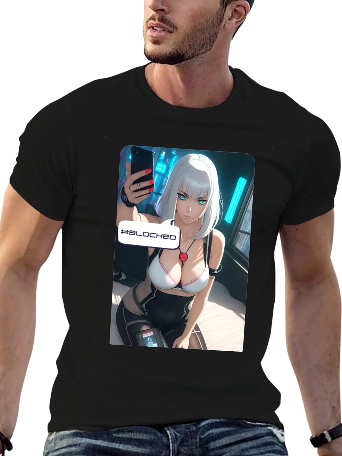 Anime-Inspired Black Graphic Tee