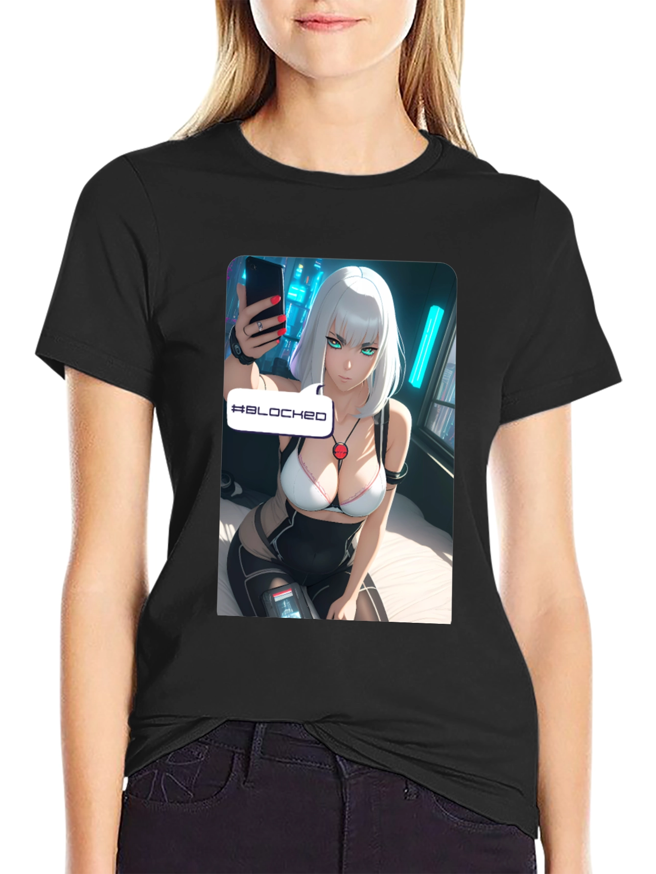 Anime-Inspired Black Graphic Tee