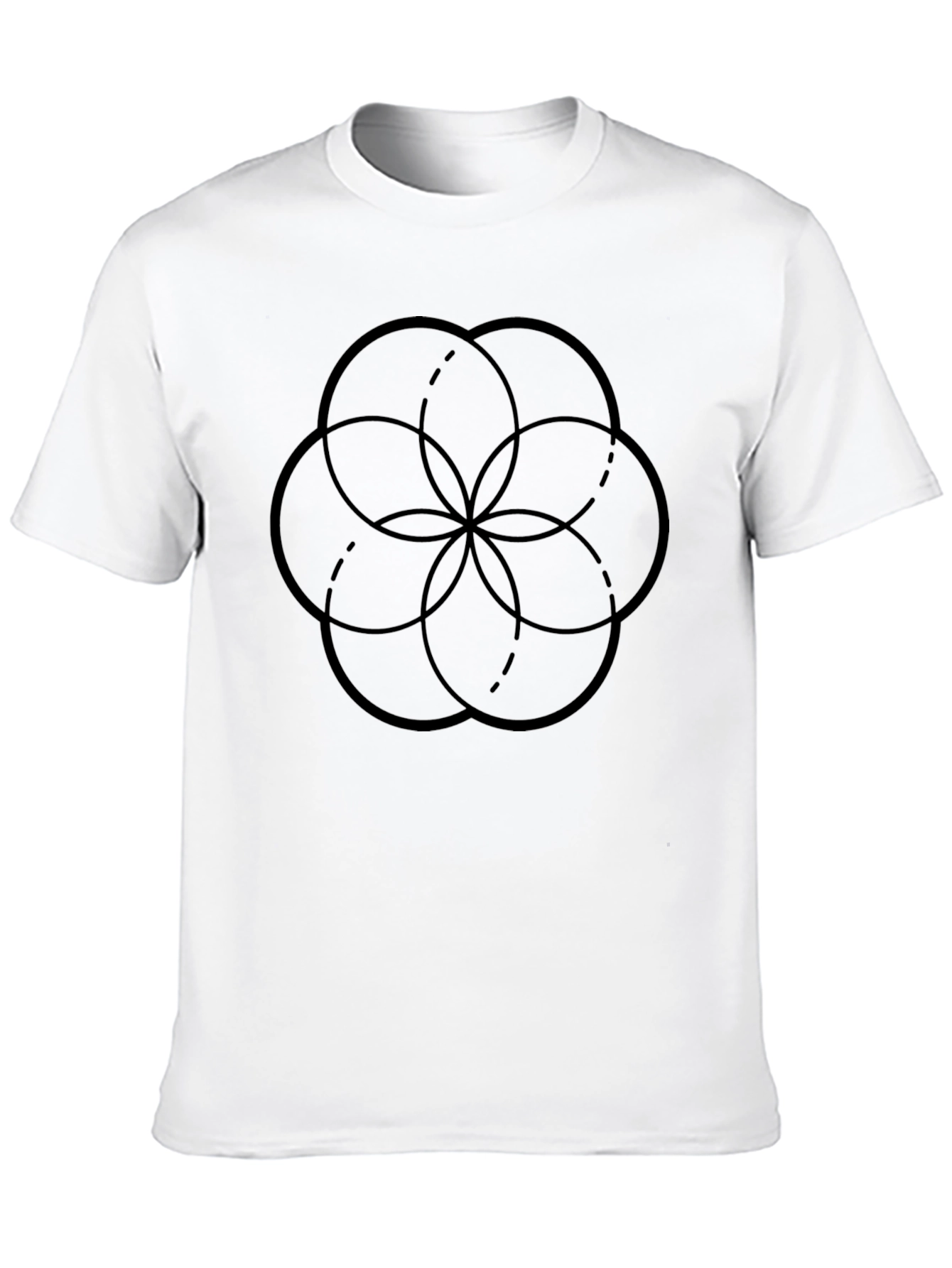 Geometric Flower Circle Design Tee - Black
