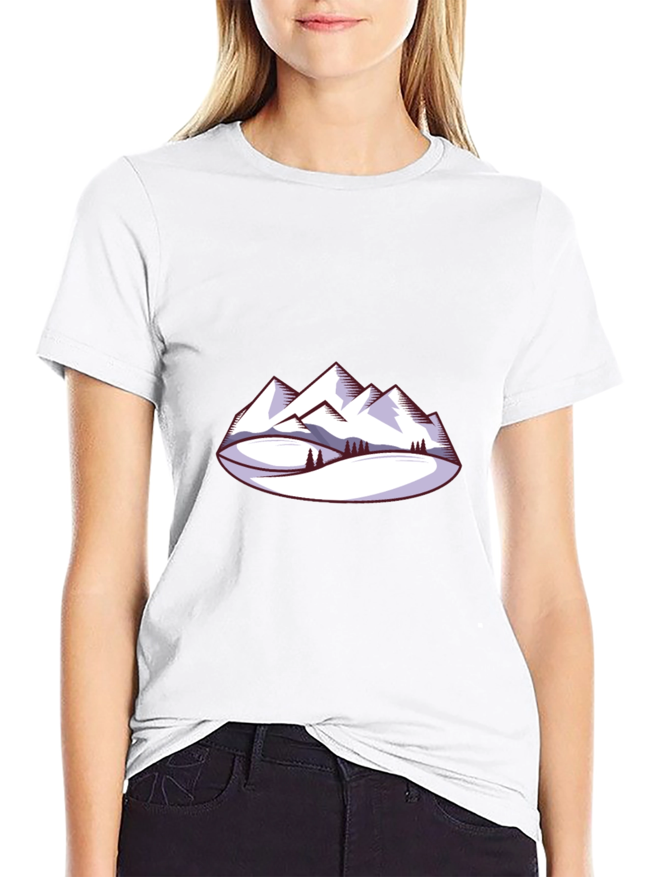 Mountain Scene Graphic Tee - Black Crew Neck