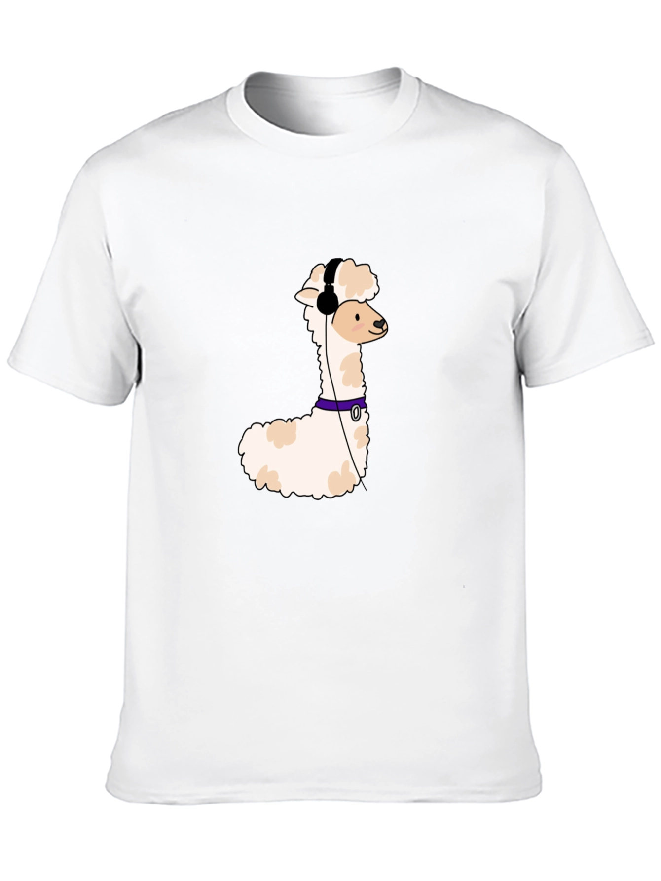 Cool Alpaca T-Shirt with Headphones - Black Cotton Tee