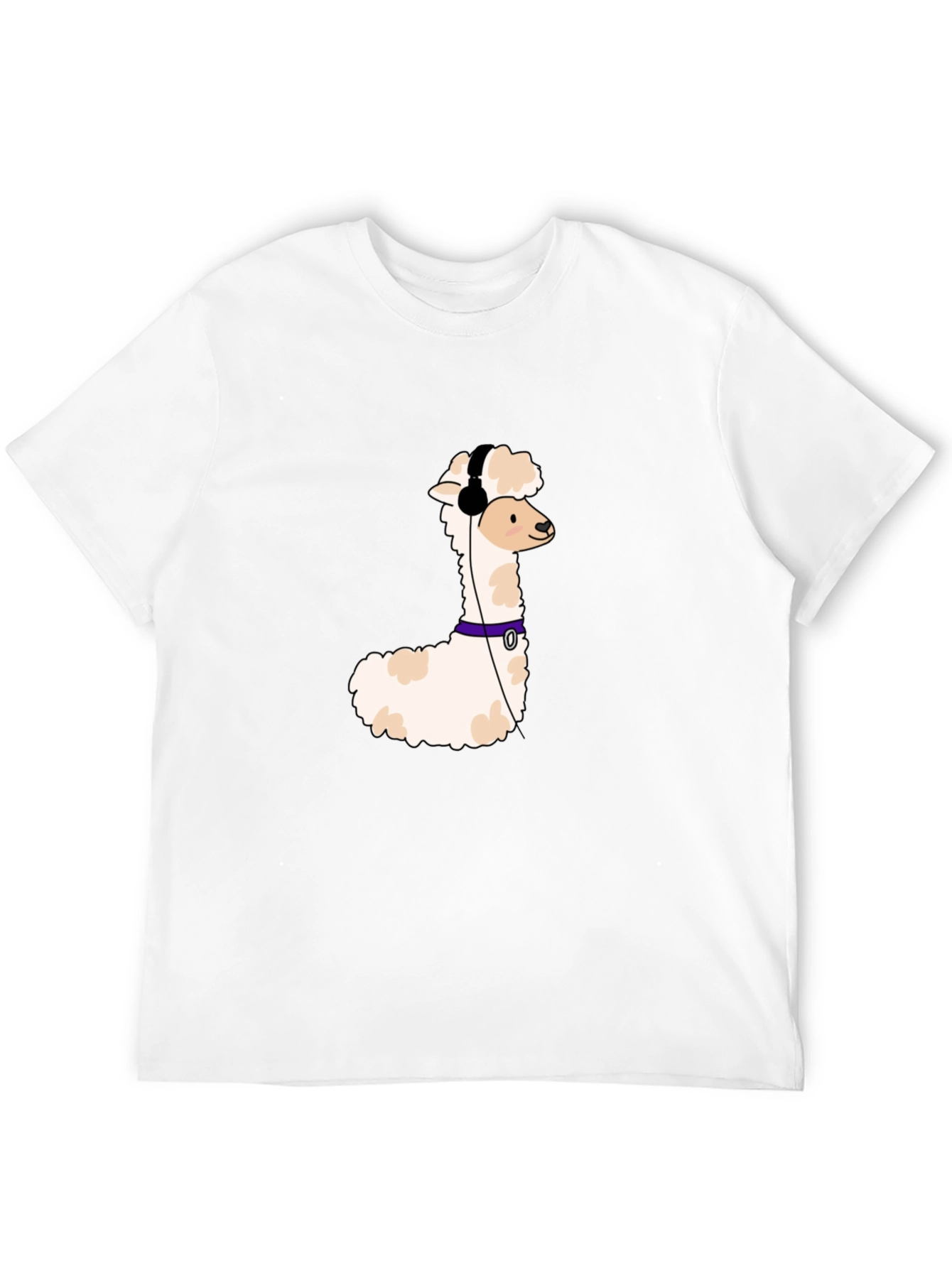 Cool Alpaca T-Shirt with Headphones - Black Cotton Tee