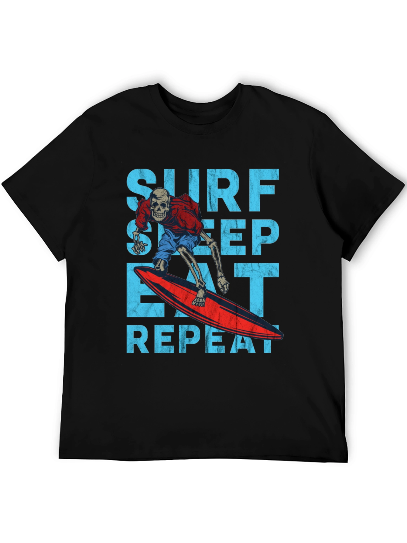Surf Sleep Eat Repeat Skeleton Surfer Graphic Tee