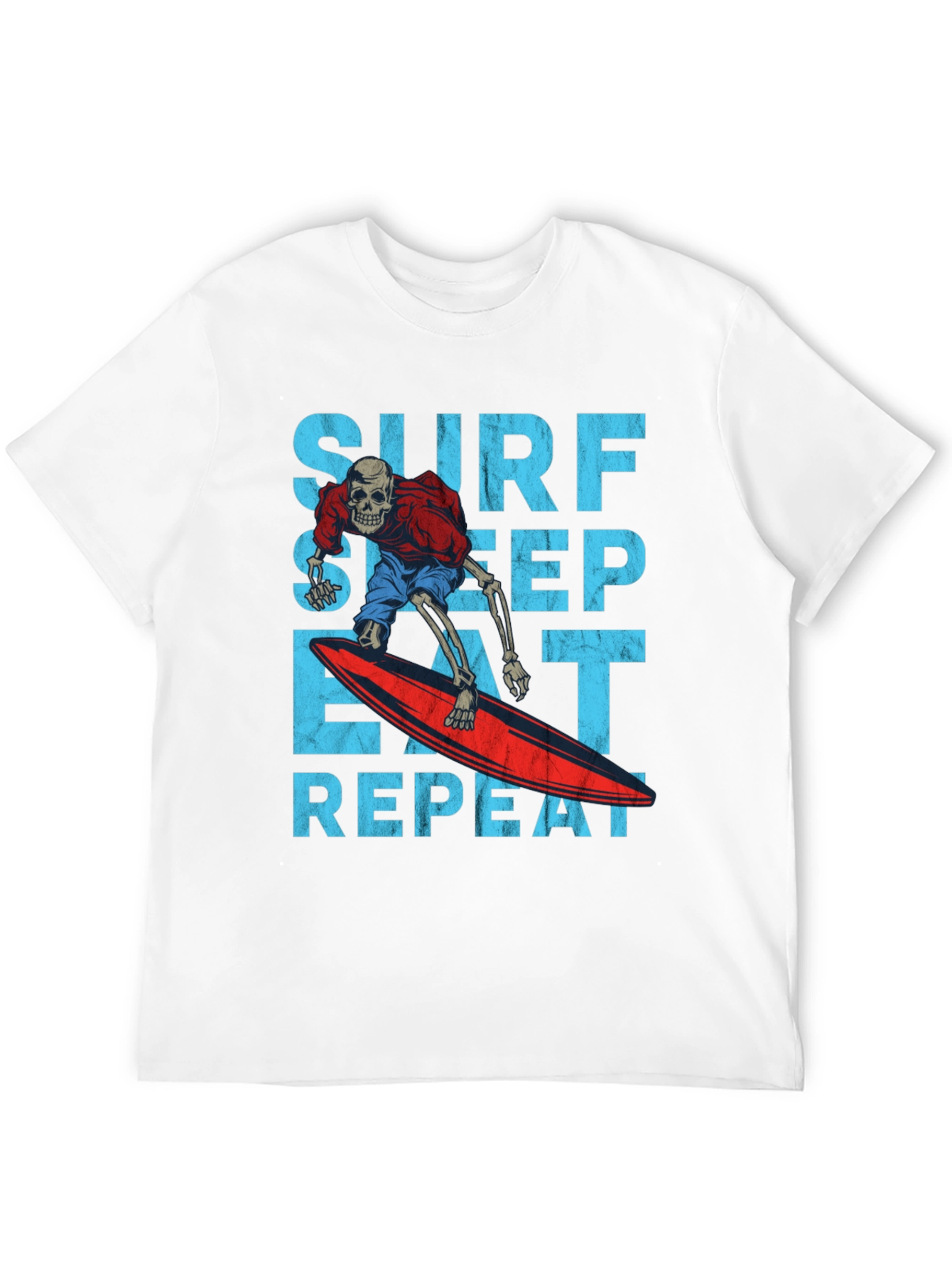 Surf Sleep Eat Repeat Skeleton Surfer Graphic Tee