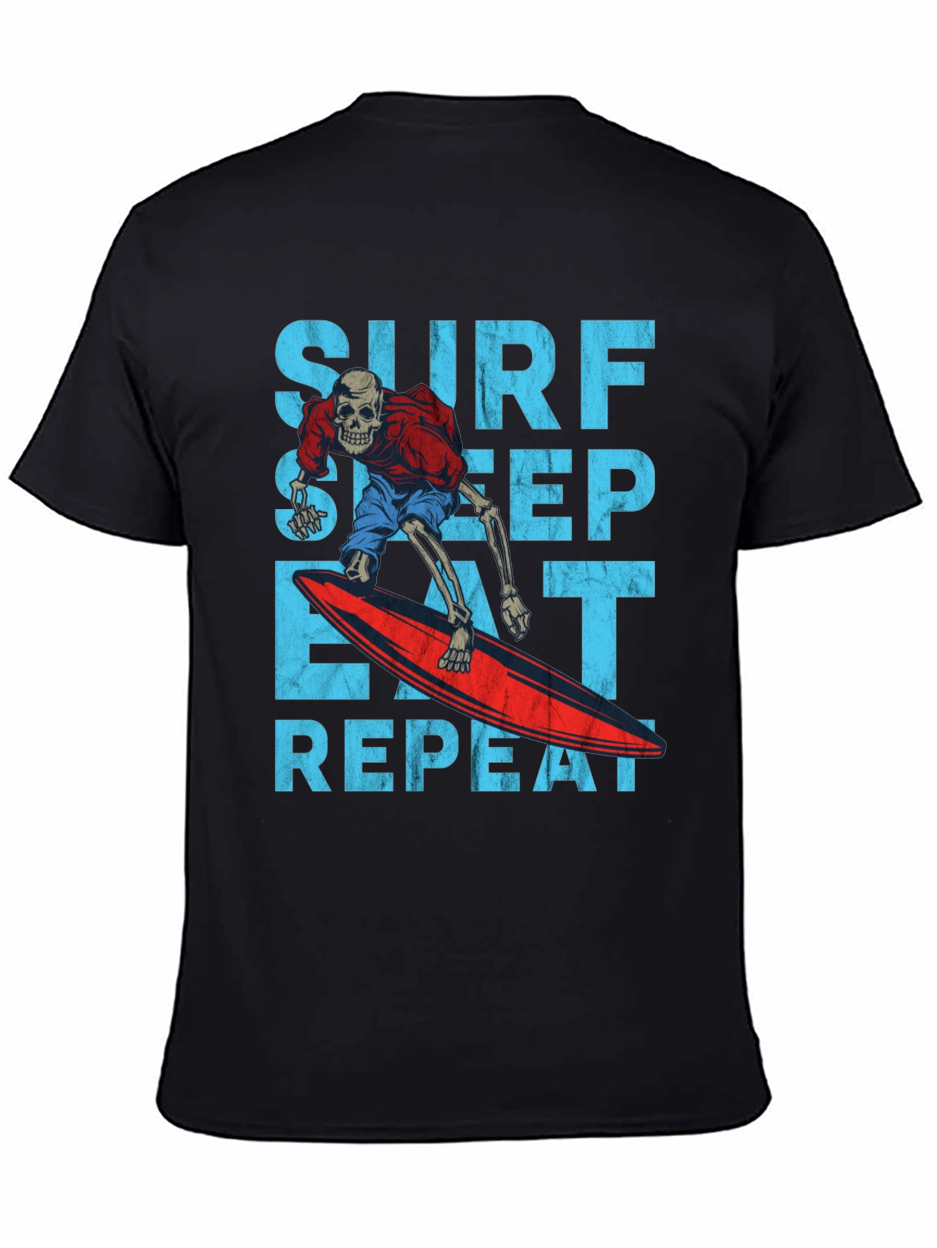 Surf Sleep Eat Repeat Skeleton Surfer Graphic Tee