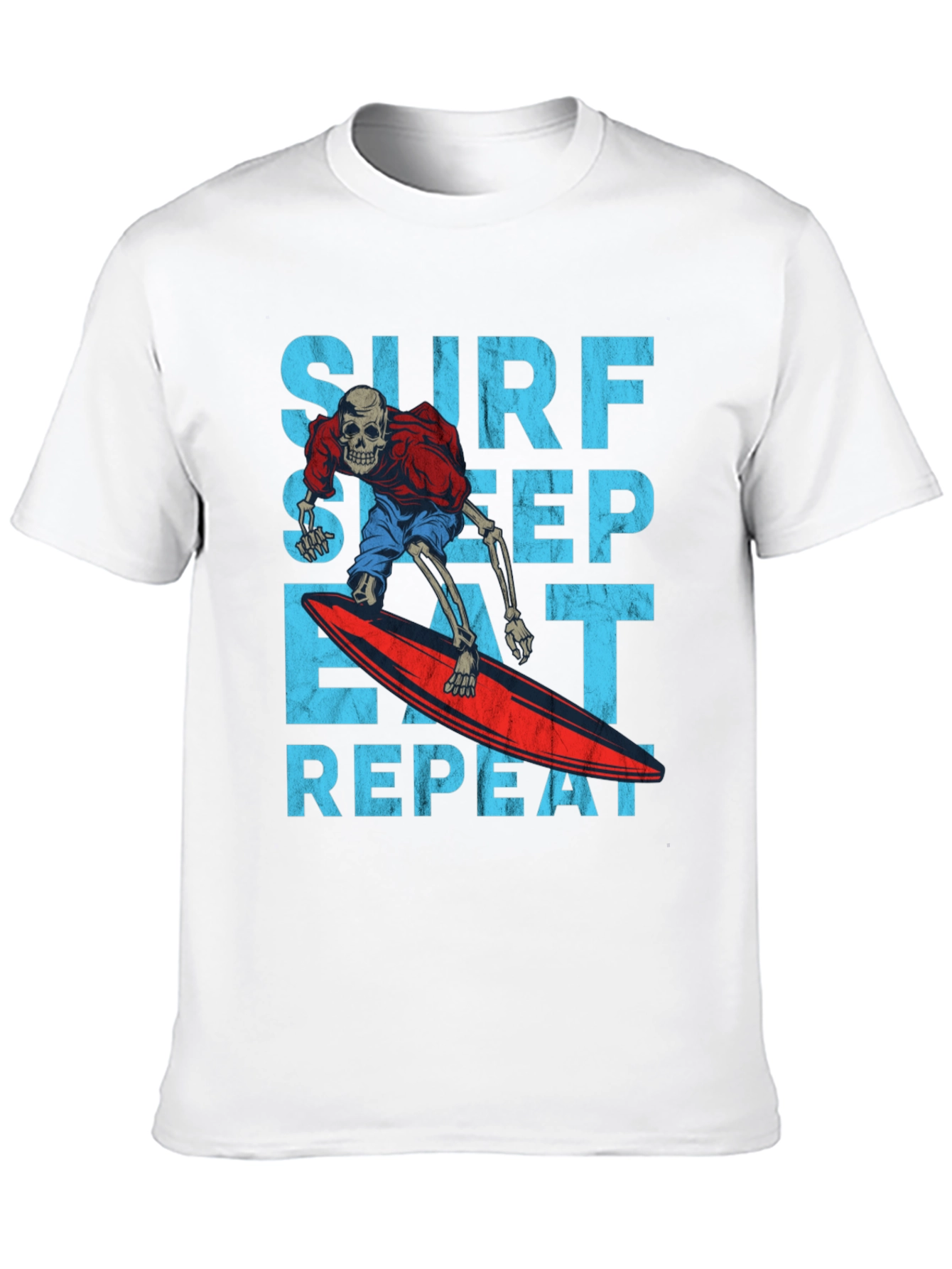 Surf Sleep Eat Repeat Skeleton Surfer Graphic Tee