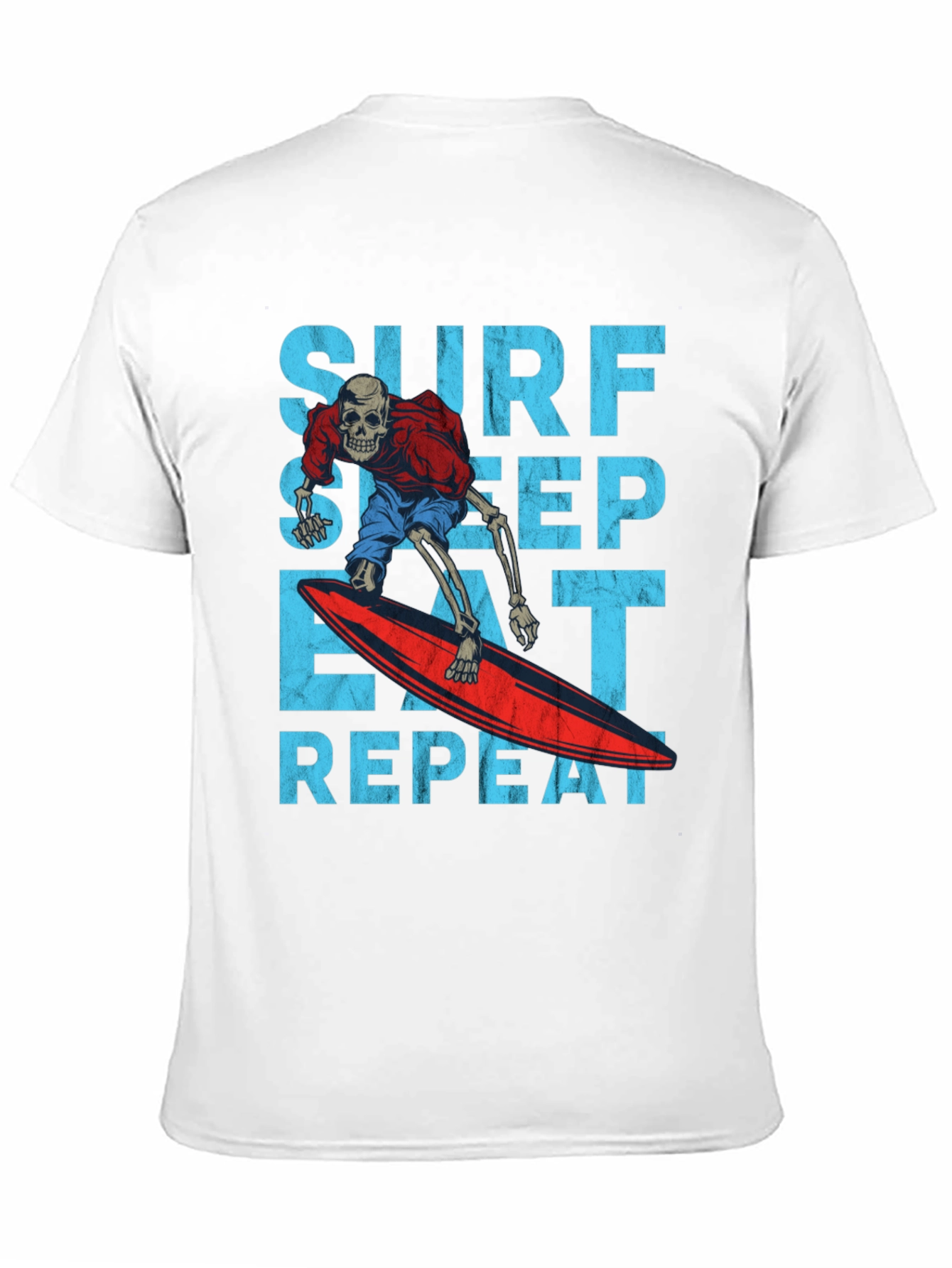 Surf Sleep Eat Repeat Skeleton Surfer Graphic Tee