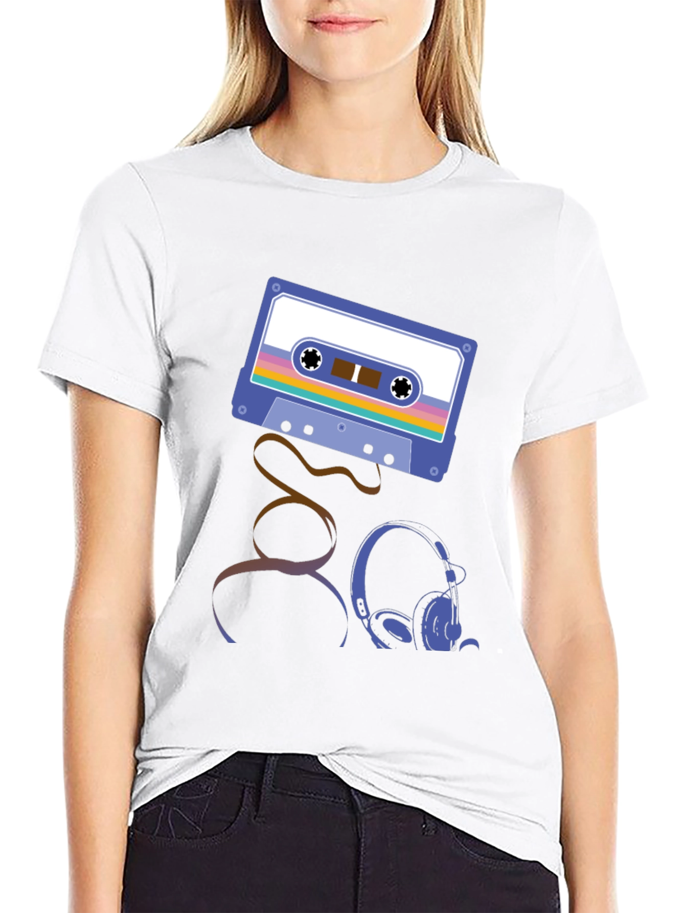 Retro Cassette & Headphones Graphic T-Shirt