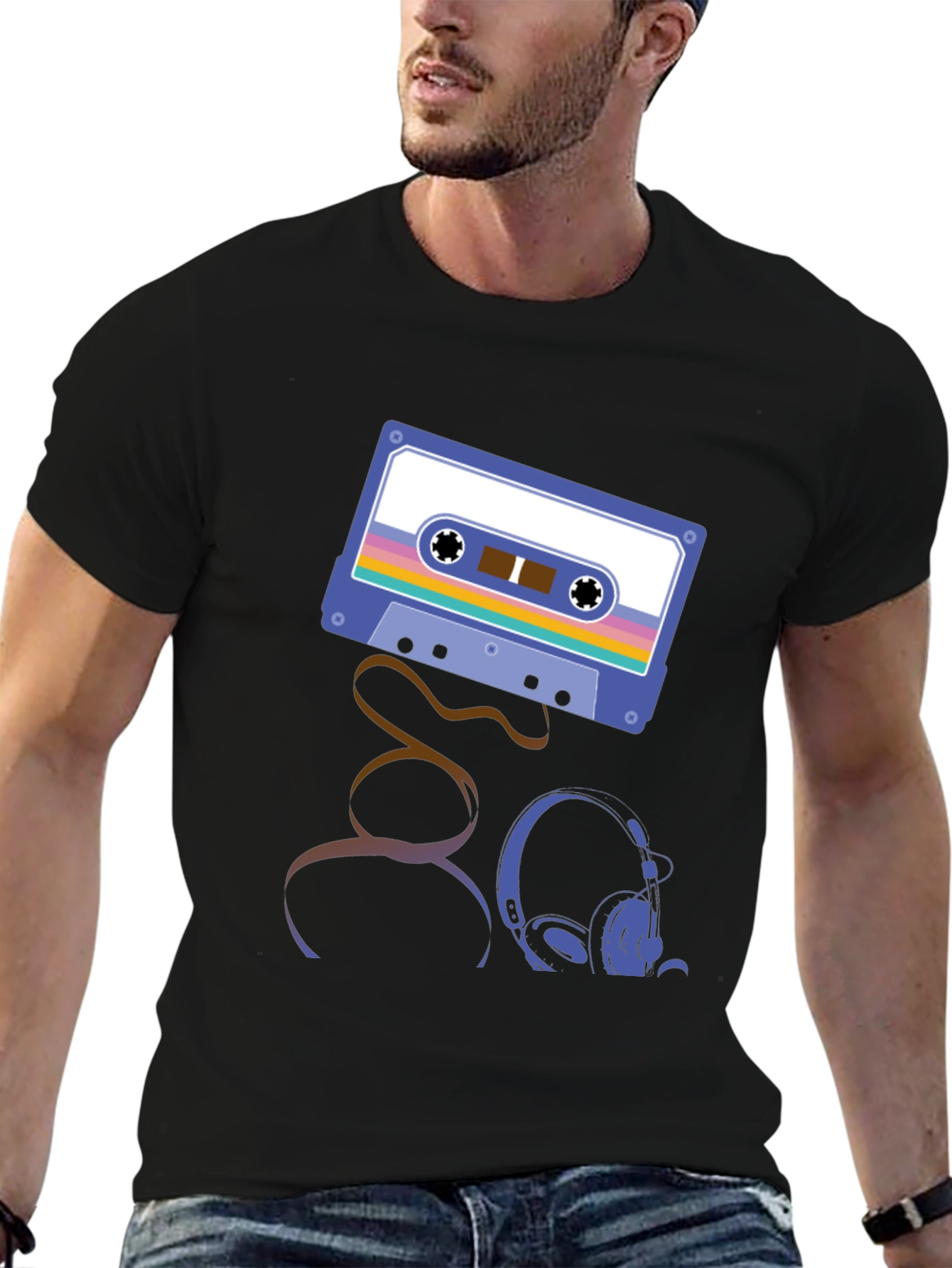 Retro Cassette & Headphones Graphic T-Shirt