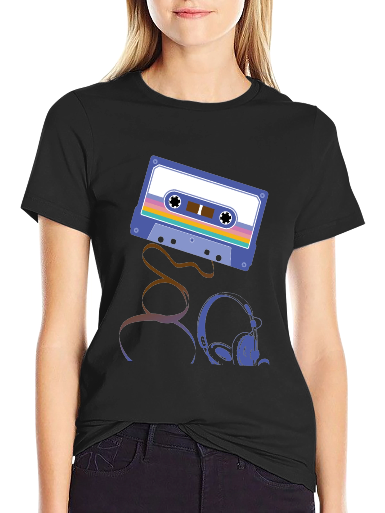 Retro Cassette & Headphones Graphic T-Shirt