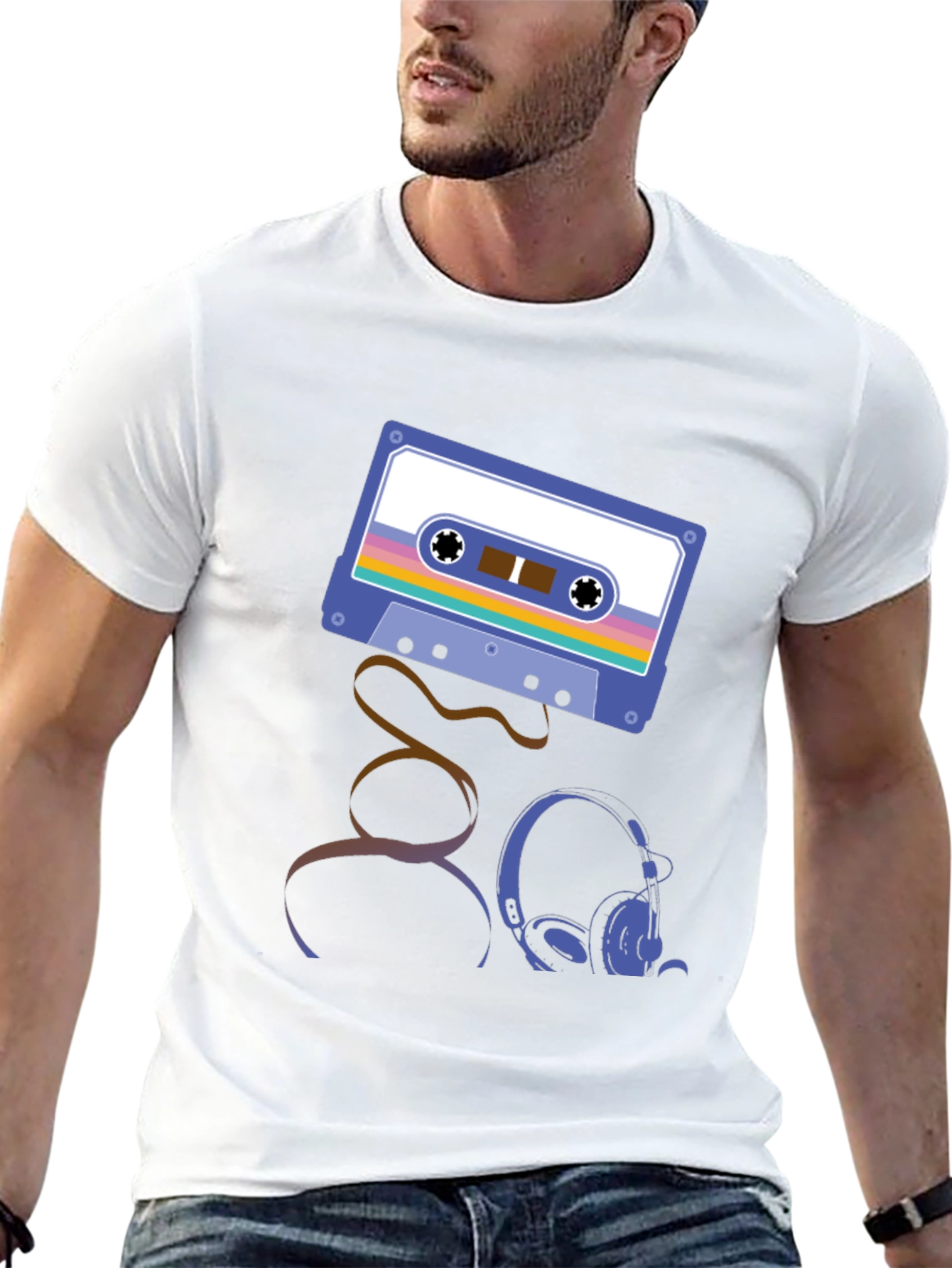 Retro Cassette & Headphones Graphic T-Shirt