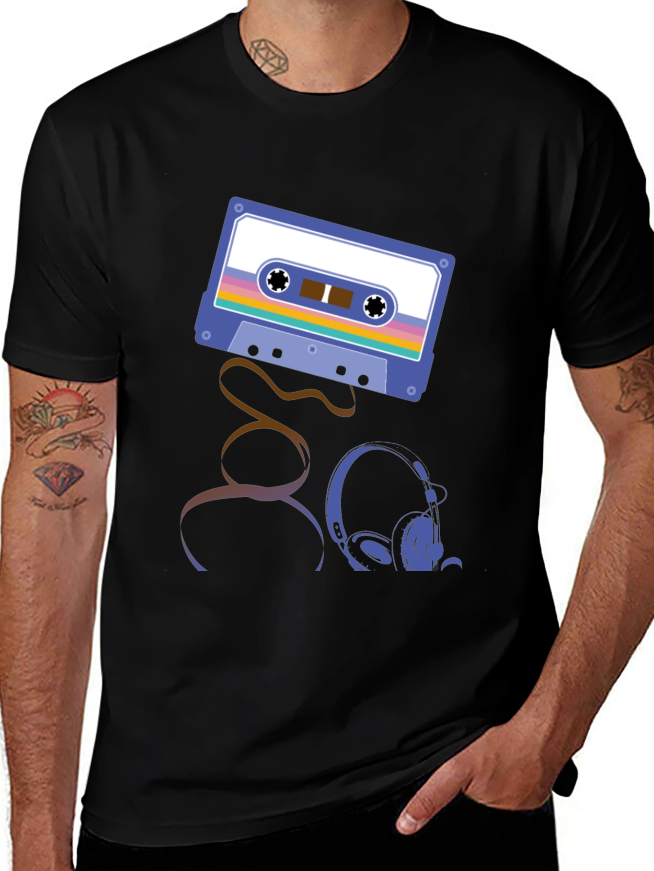 Retro Cassette & Headphones Graphic T-Shirt