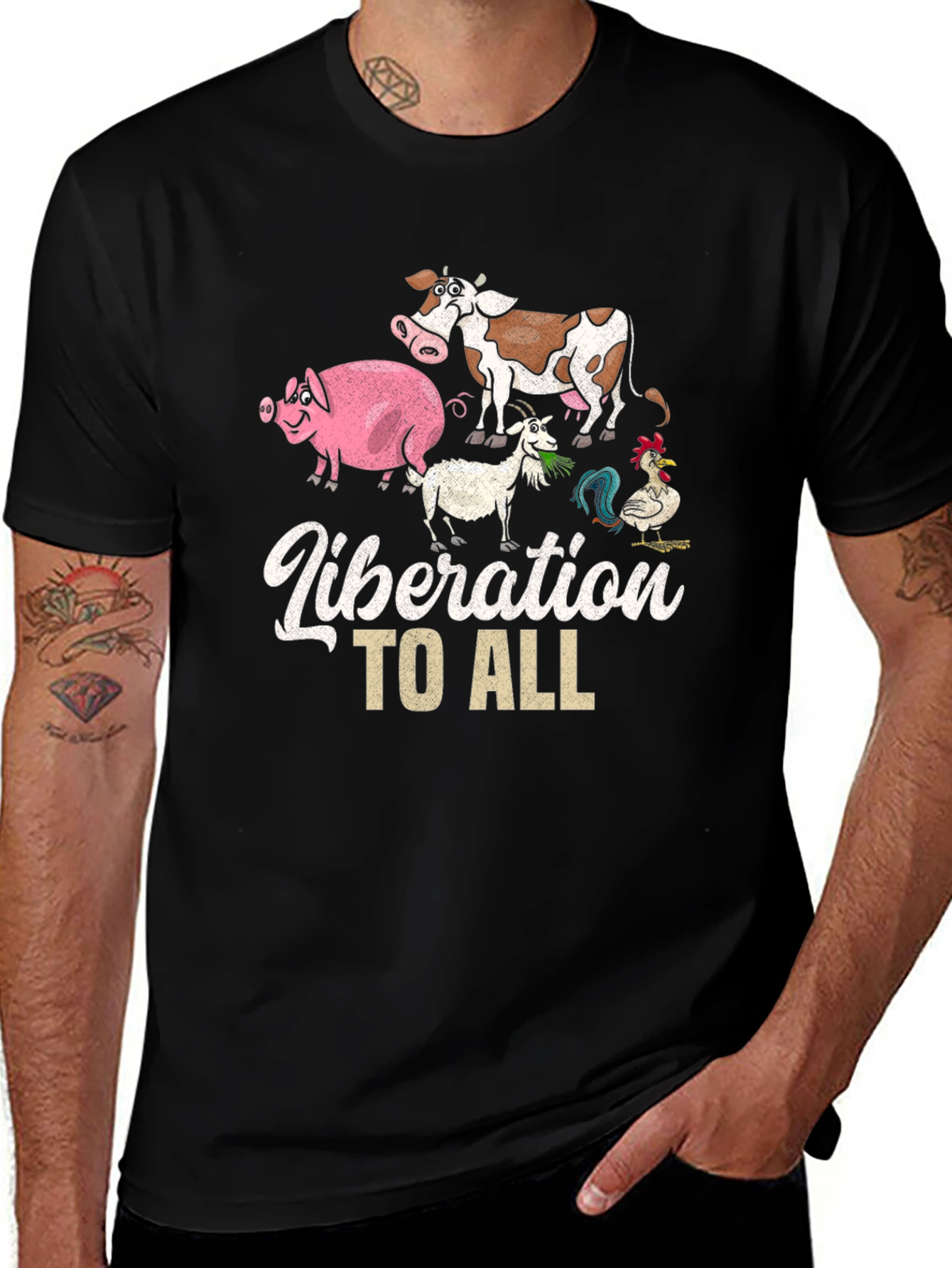 Liberation to All Animal Rights Black T-Shirt