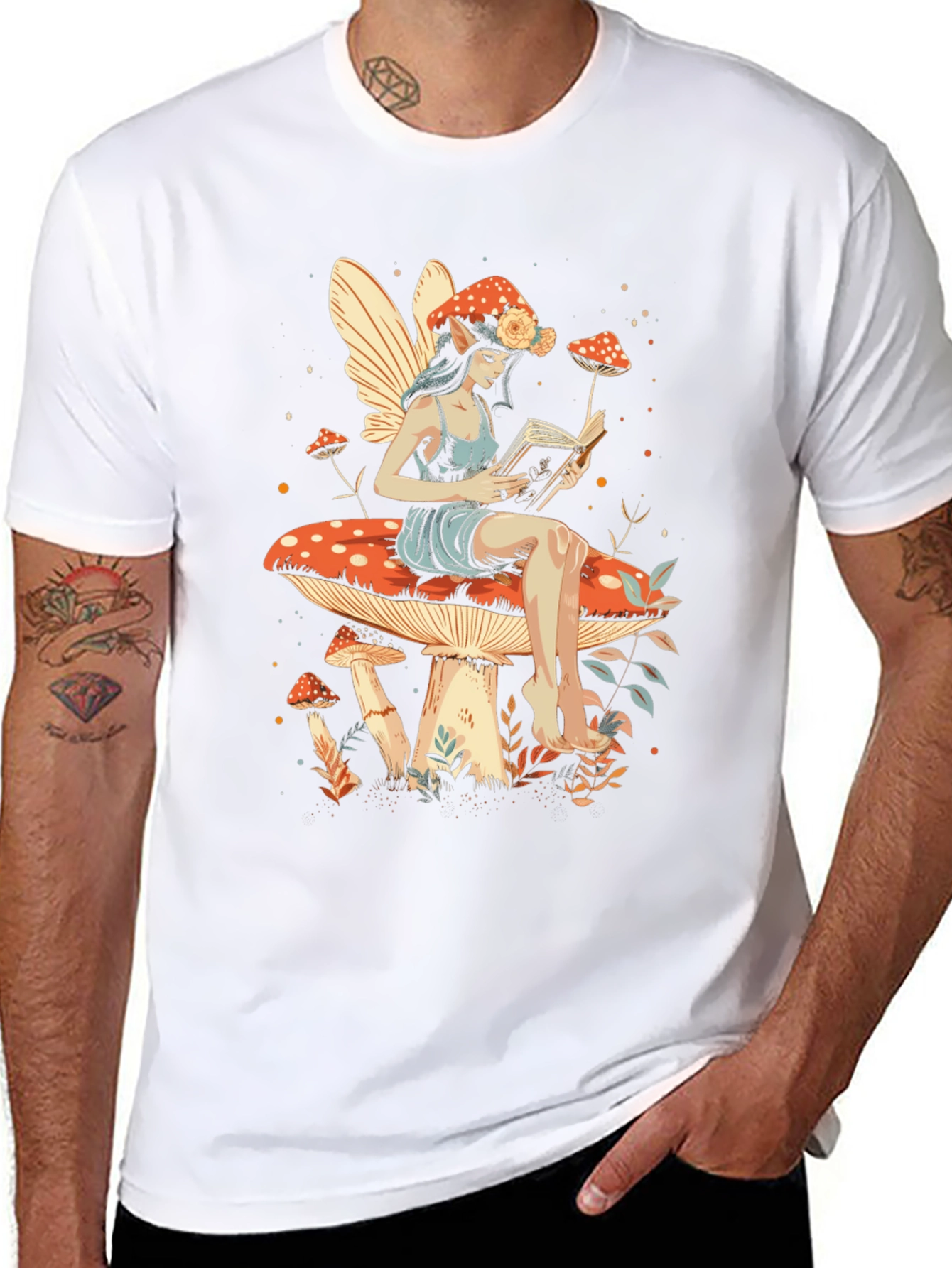 Fairy Reading on Mushroom T-Shirt - Whimsical Design