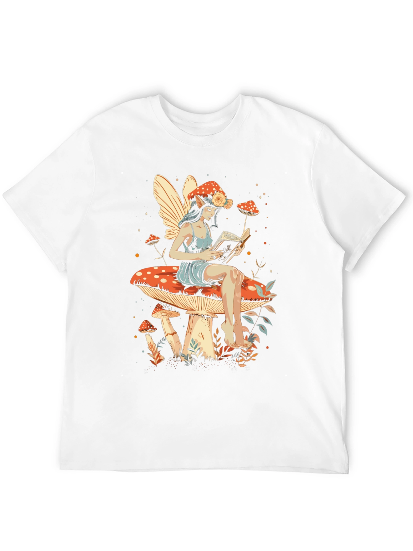 Fairy Reading on Mushroom T-Shirt - Whimsical Design