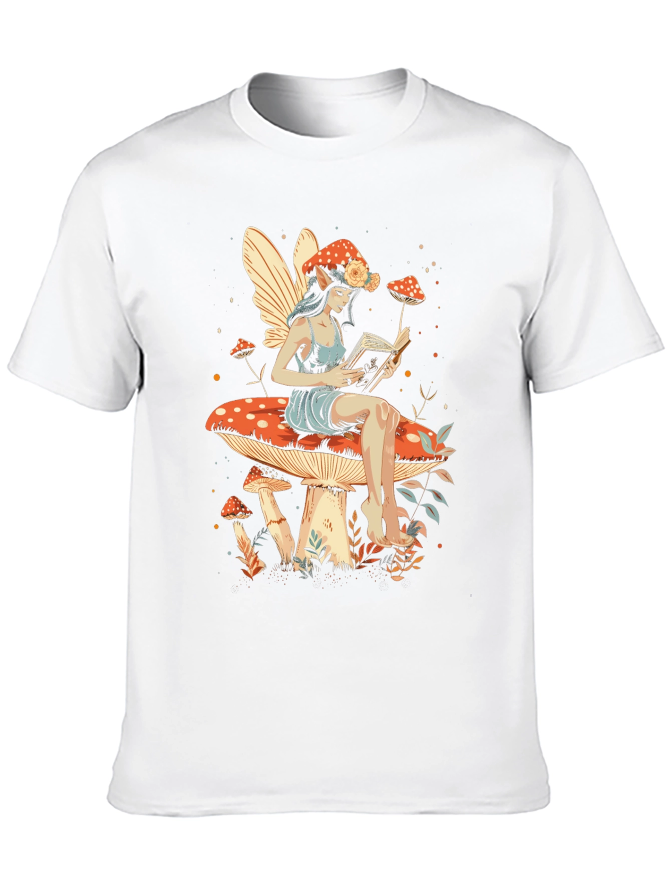 Fairy Reading on Mushroom T-Shirt - Whimsical Design