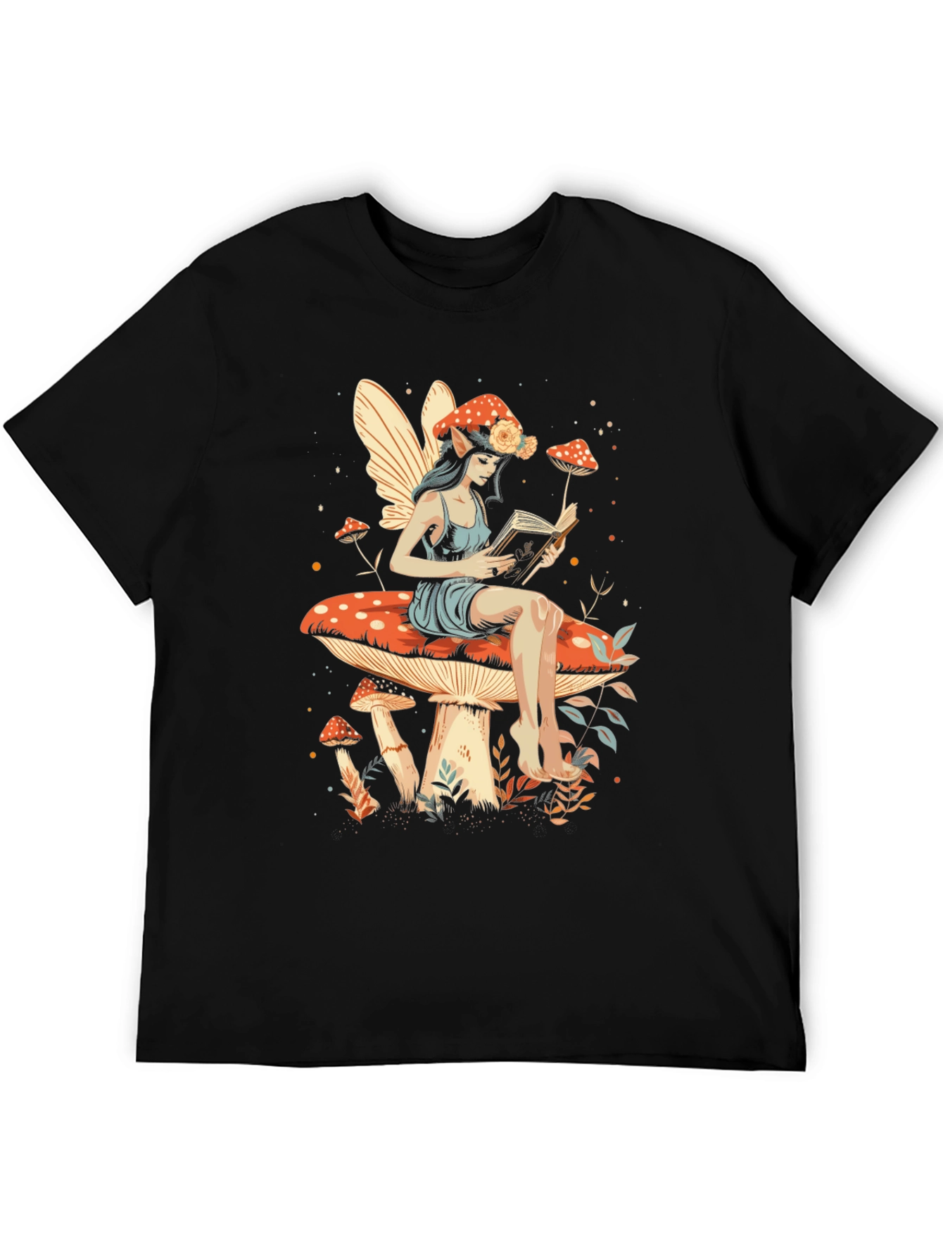 Fairy Reading on Mushroom T-Shirt - Whimsical Design