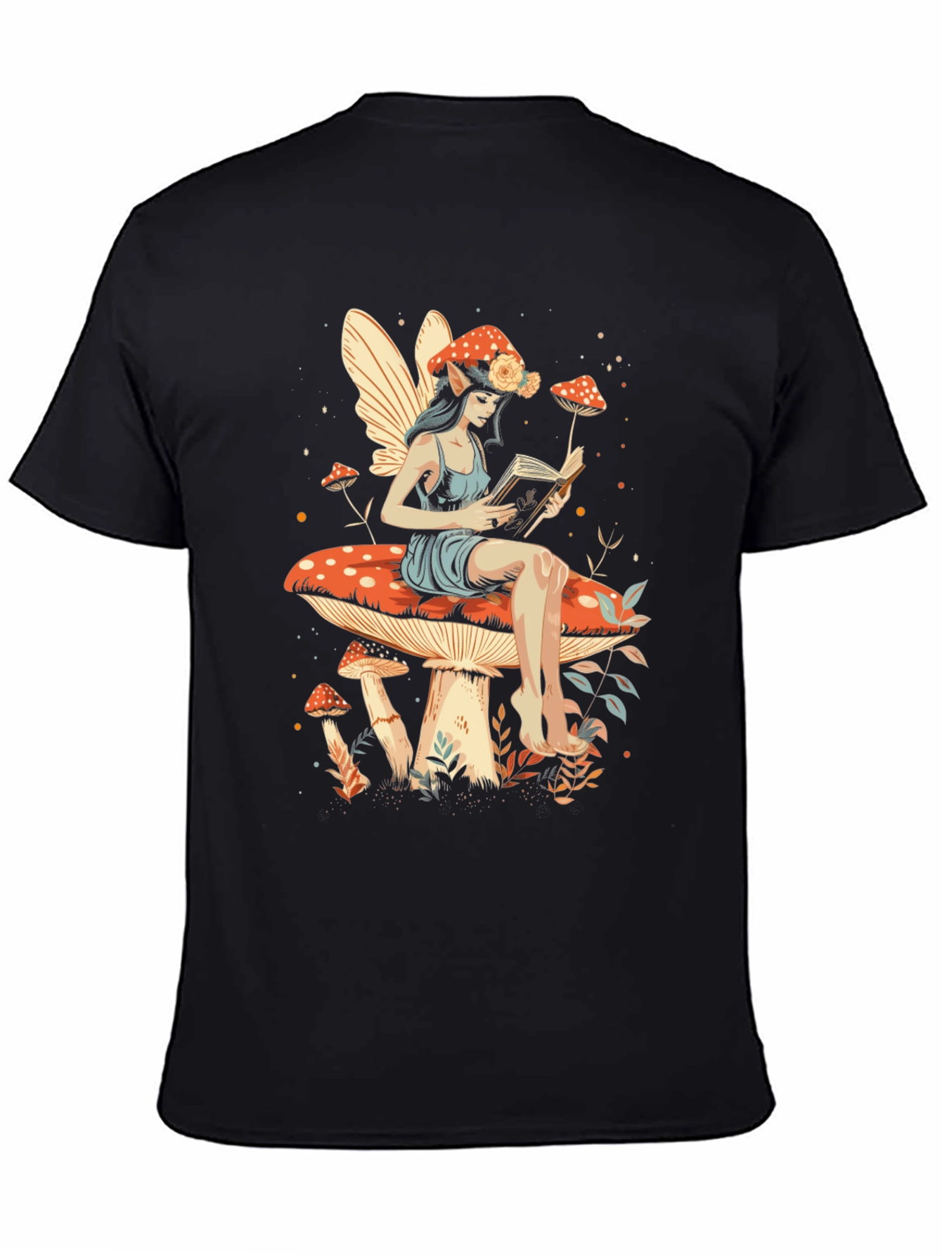 Fairy Reading on Mushroom T-Shirt - Whimsical Design