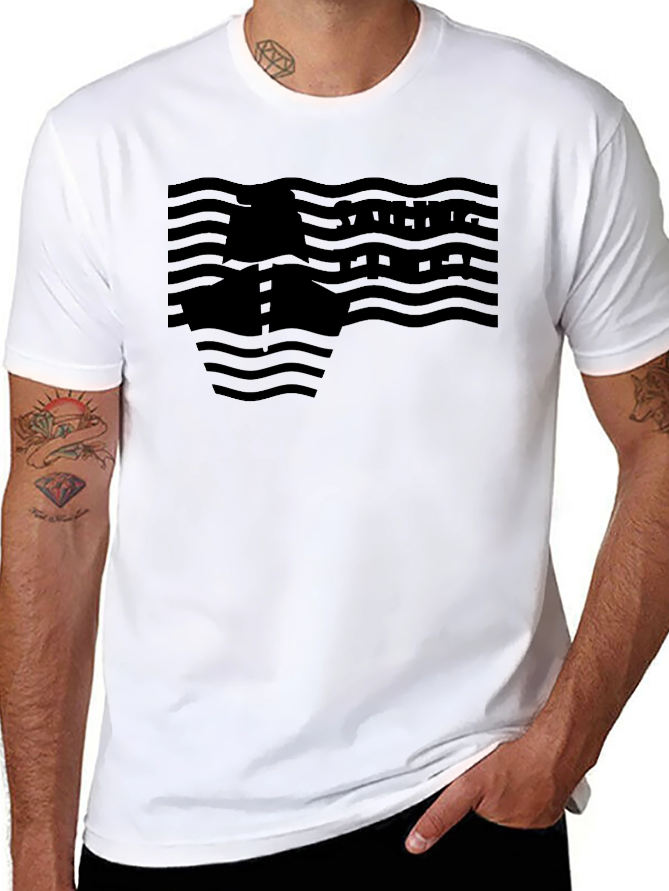 Black Wave Pattern Graphic Tee - Menswear