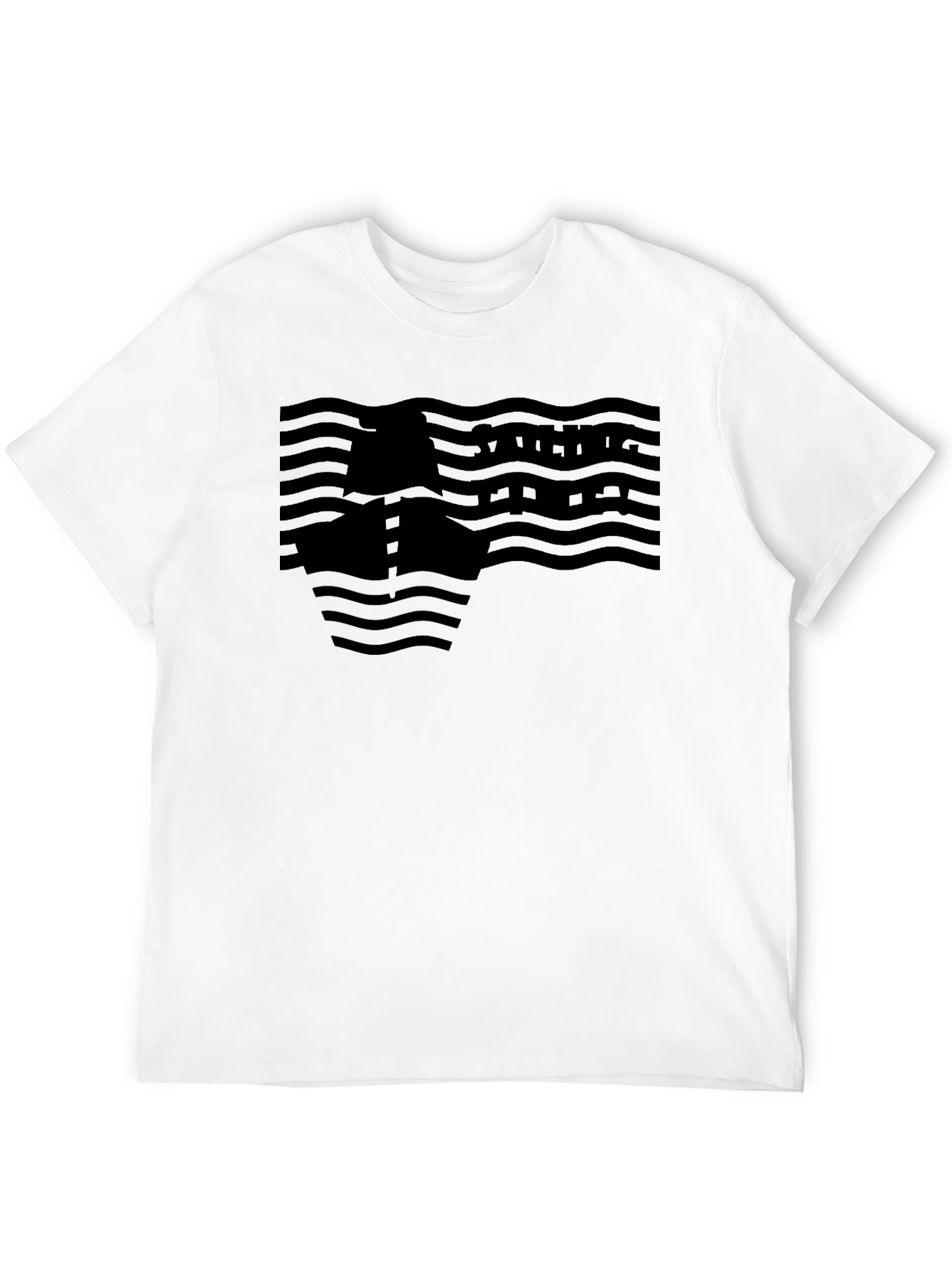 Black Wave Pattern Graphic Tee - Menswear