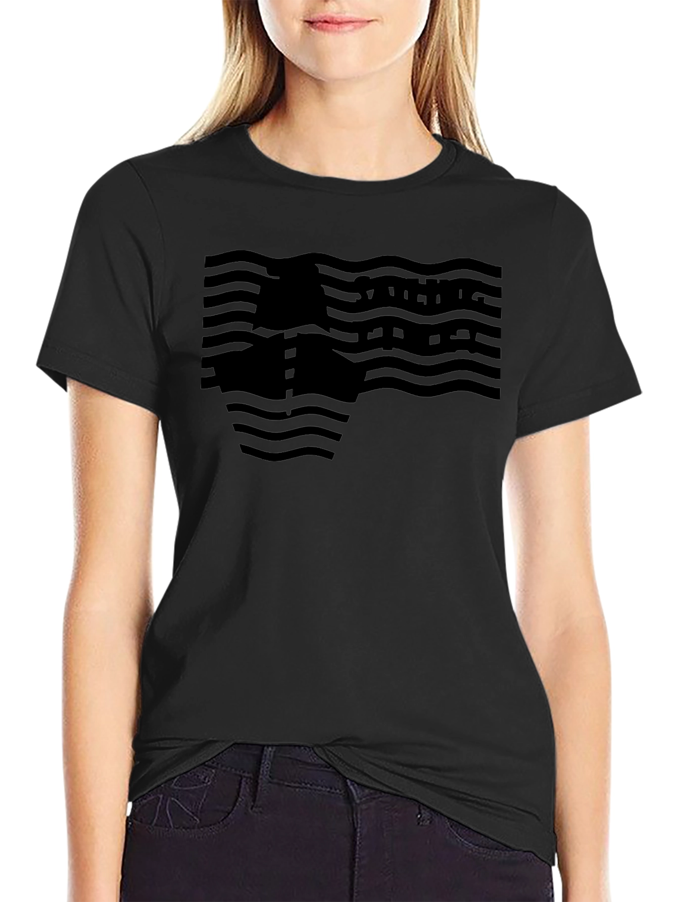 Black Wave Pattern Graphic Tee - Menswear