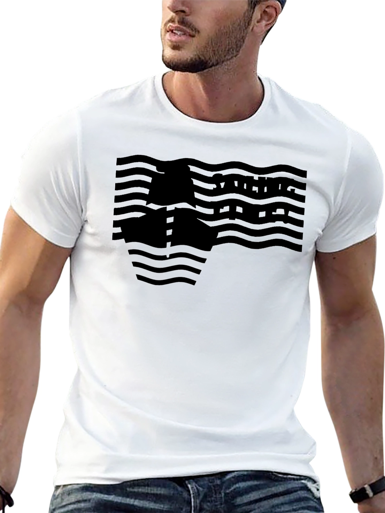 Black Wave Pattern Graphic Tee - Menswear