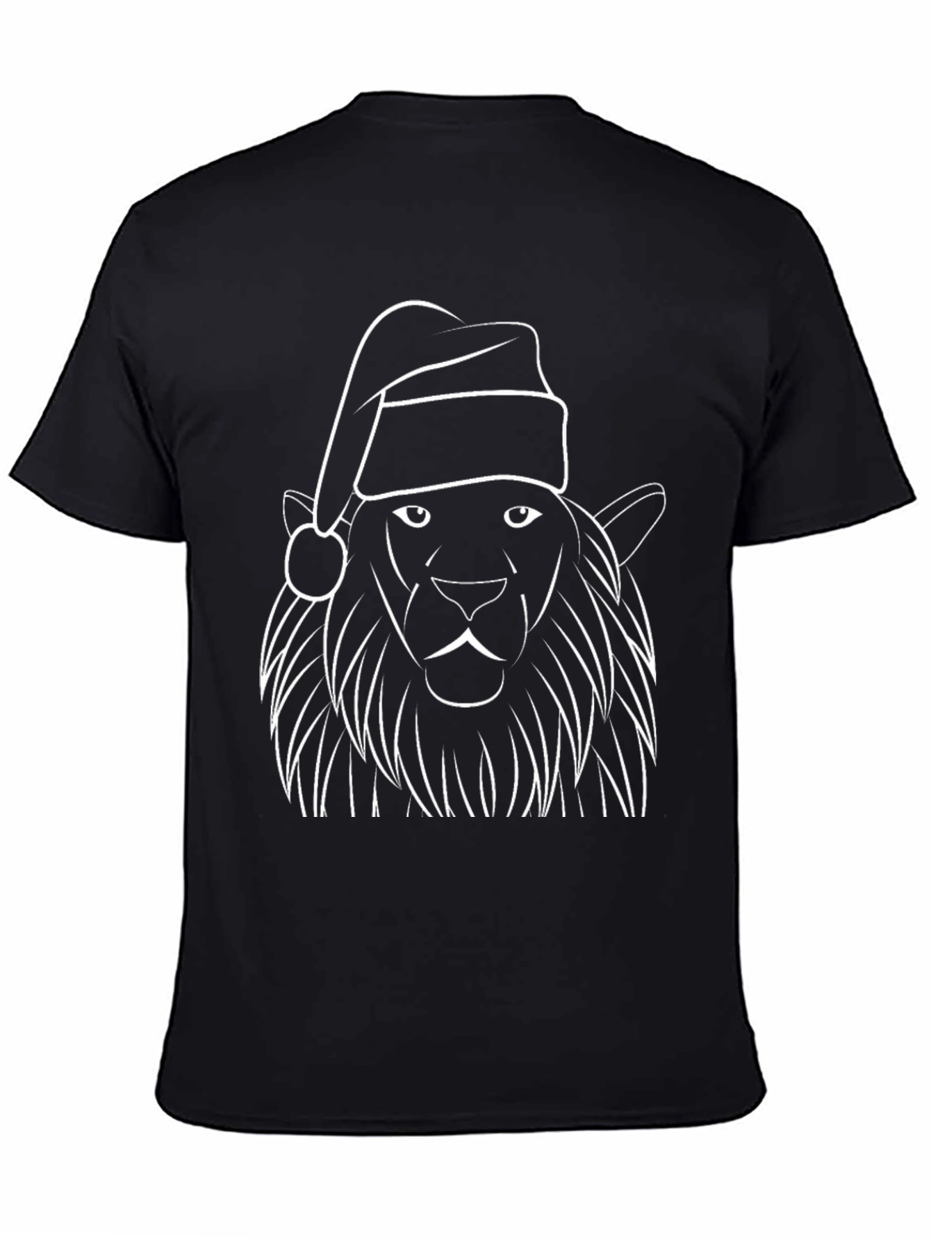 Festive Lion Graphic Tee - Black Christmas Shirt