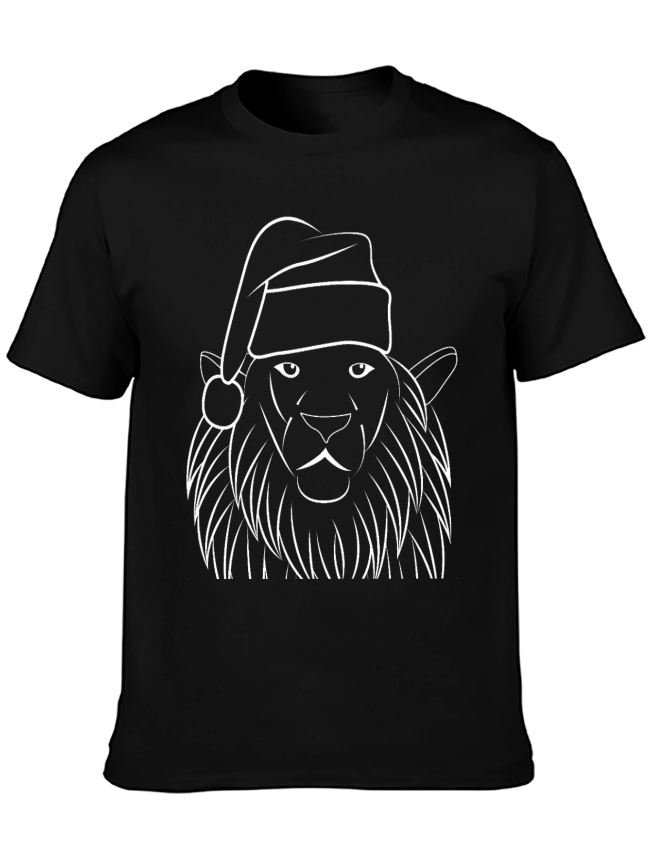 Festive Lion Graphic Tee - Black Christmas Shirt