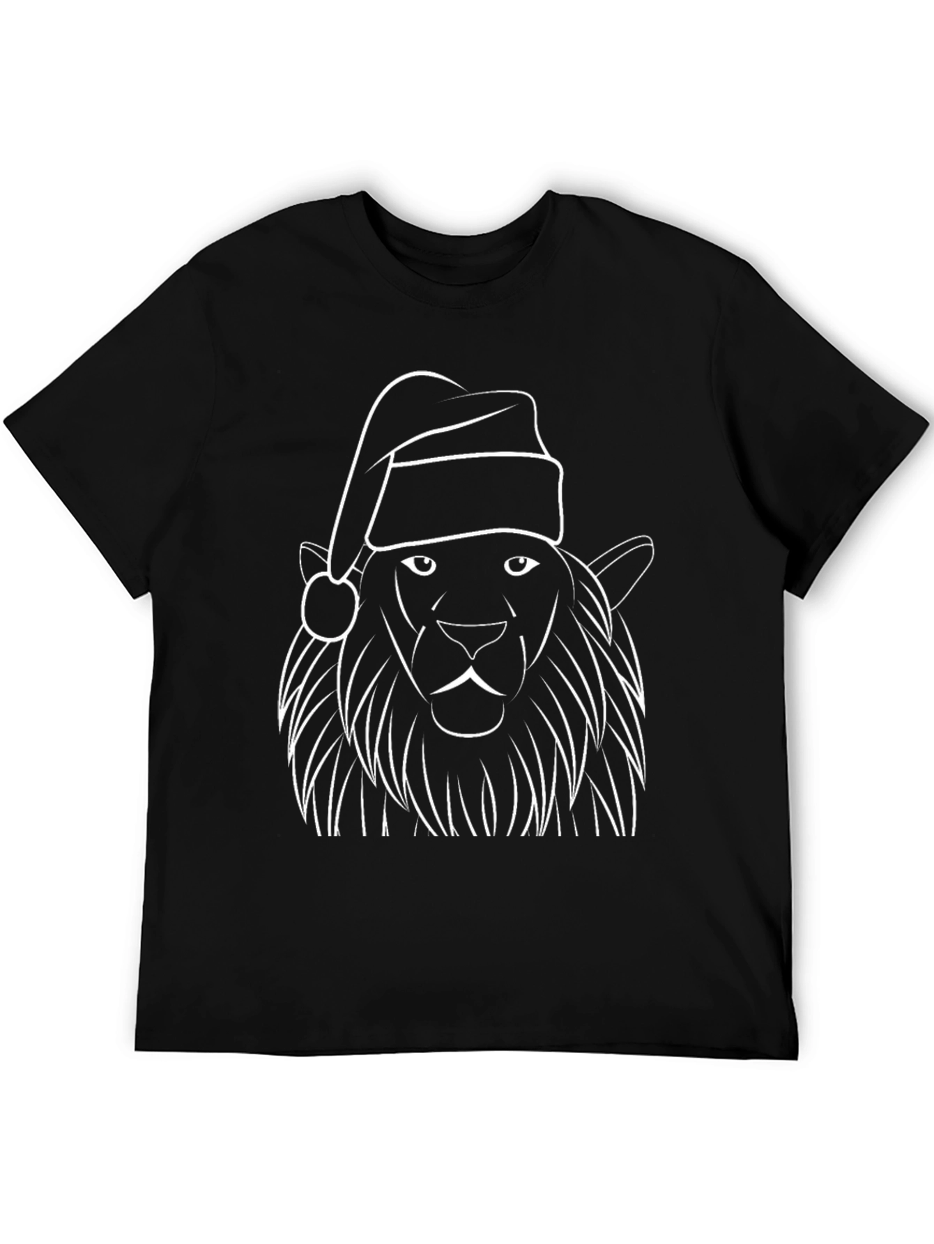 Festive Lion Graphic Tee - Black Christmas Shirt