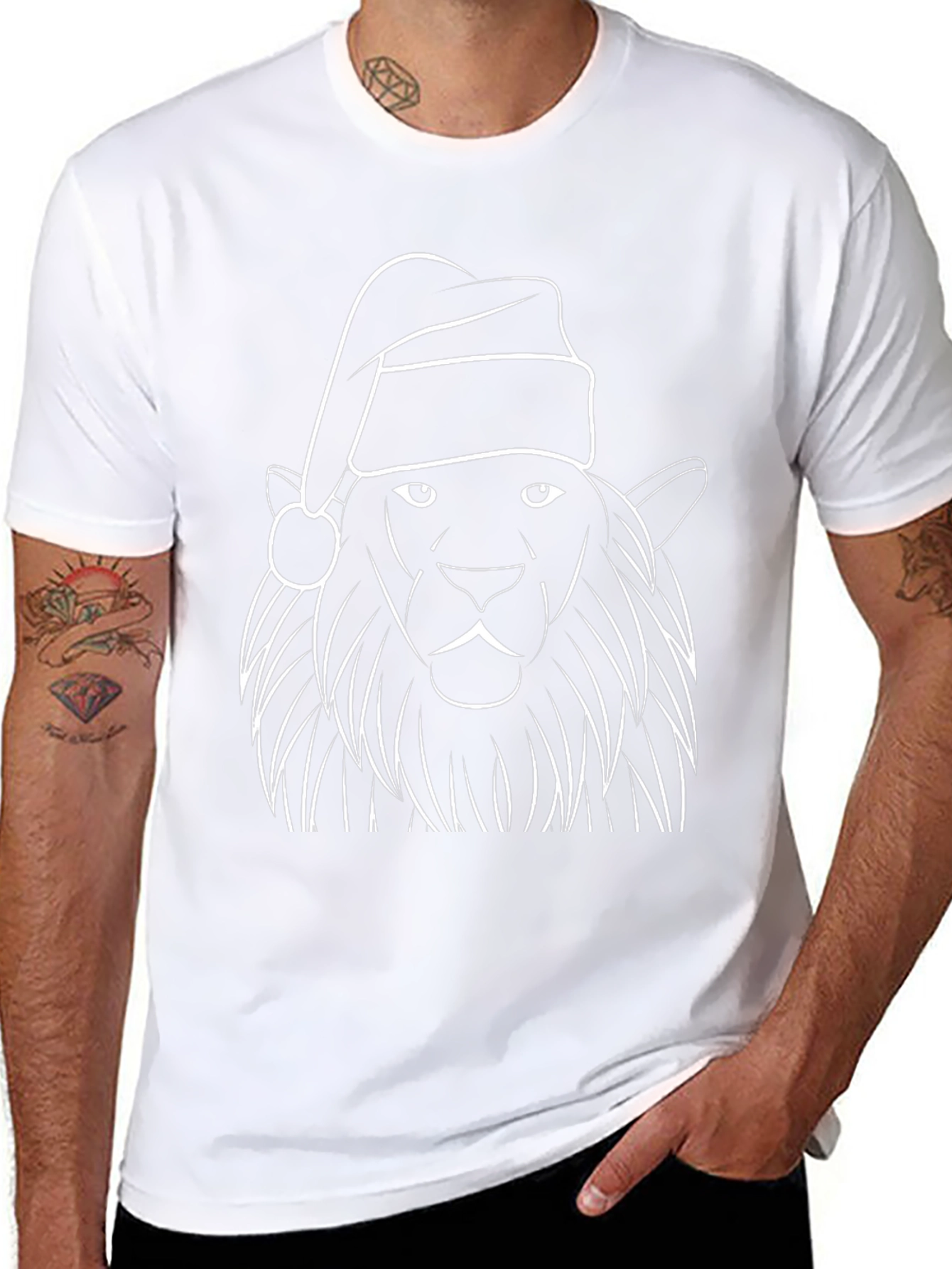 Festive Lion Graphic Tee - Black Christmas Shirt