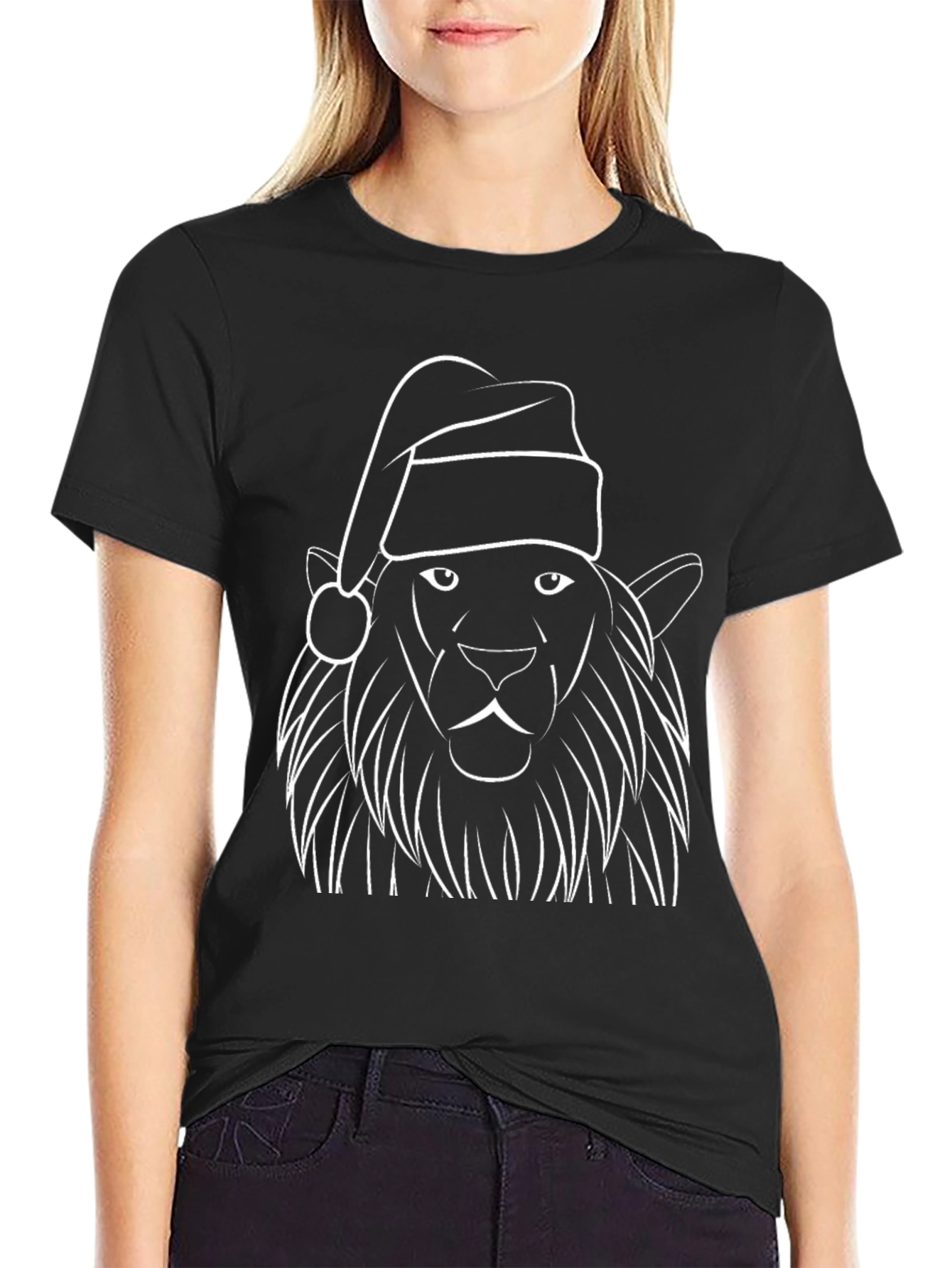 Festive Lion Graphic Tee - Black Christmas Shirt