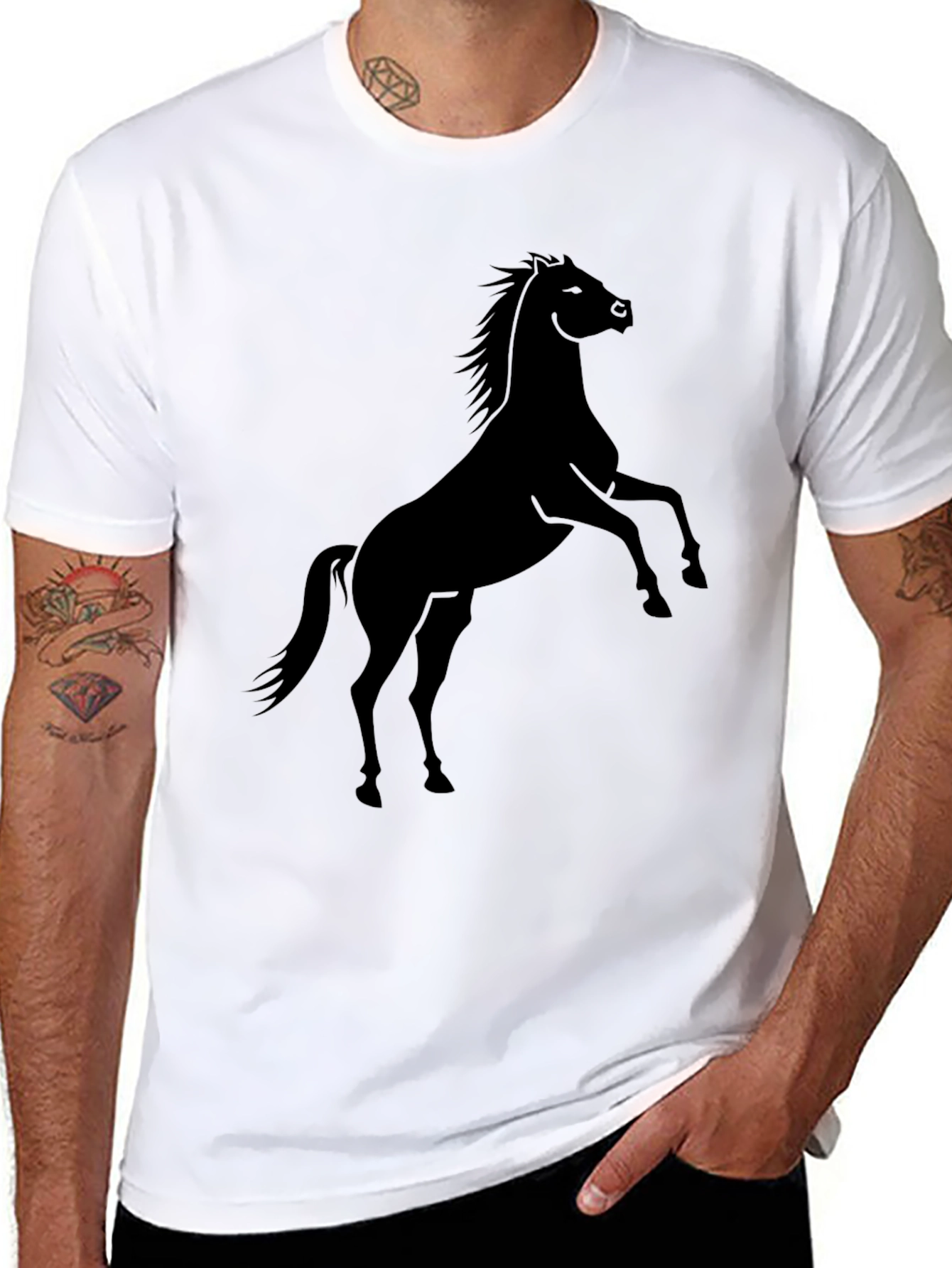 Black Horse Graphic Tee - Mens Casual T-Shirt