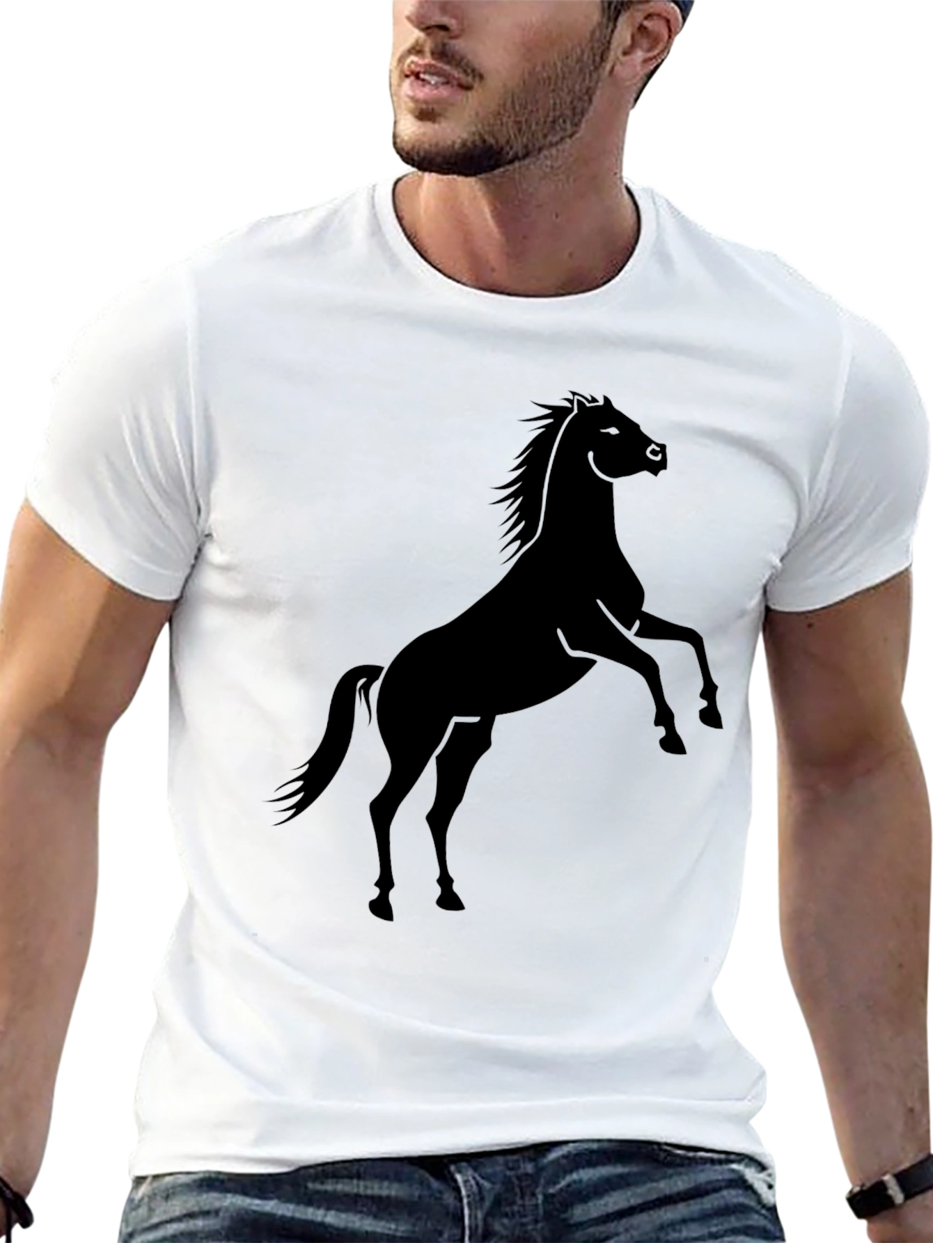 Black Horse Graphic Tee - Mens Casual T-Shirt