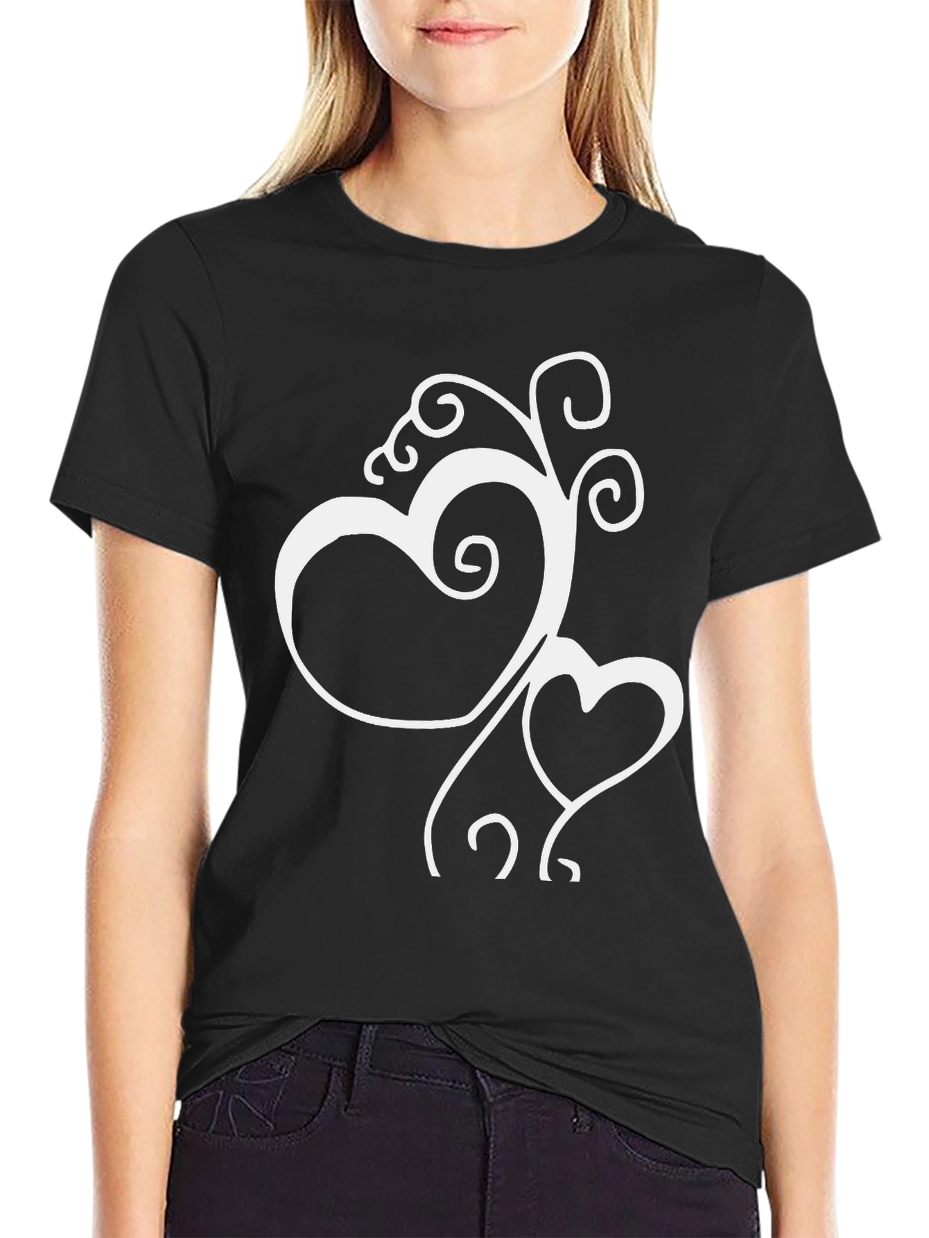 Heart Vine Graphic Tee - Stylish Black T-Shirt
