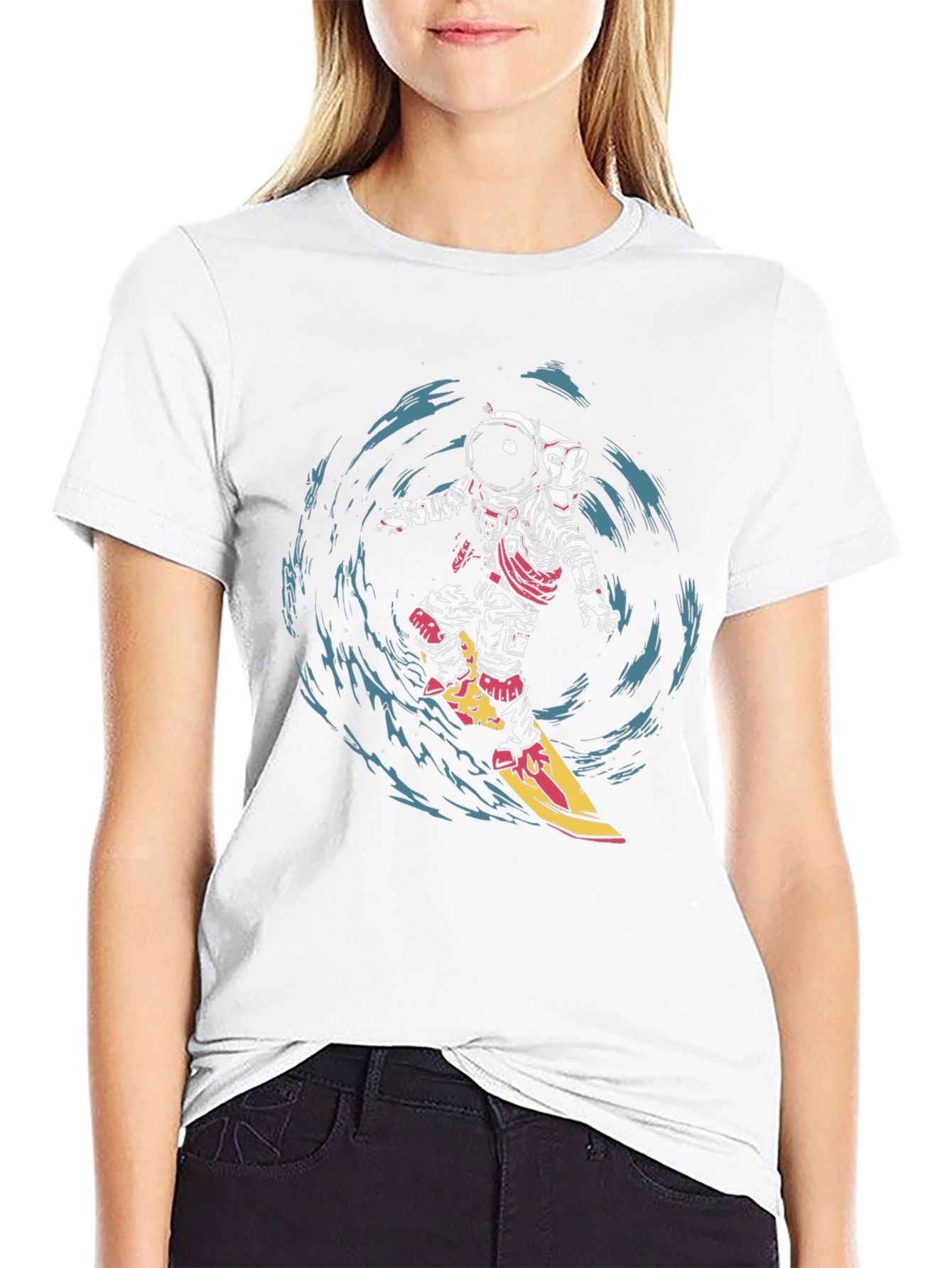 Astronaut Surfing Graphic T-Shirt - Space Adventure Tee