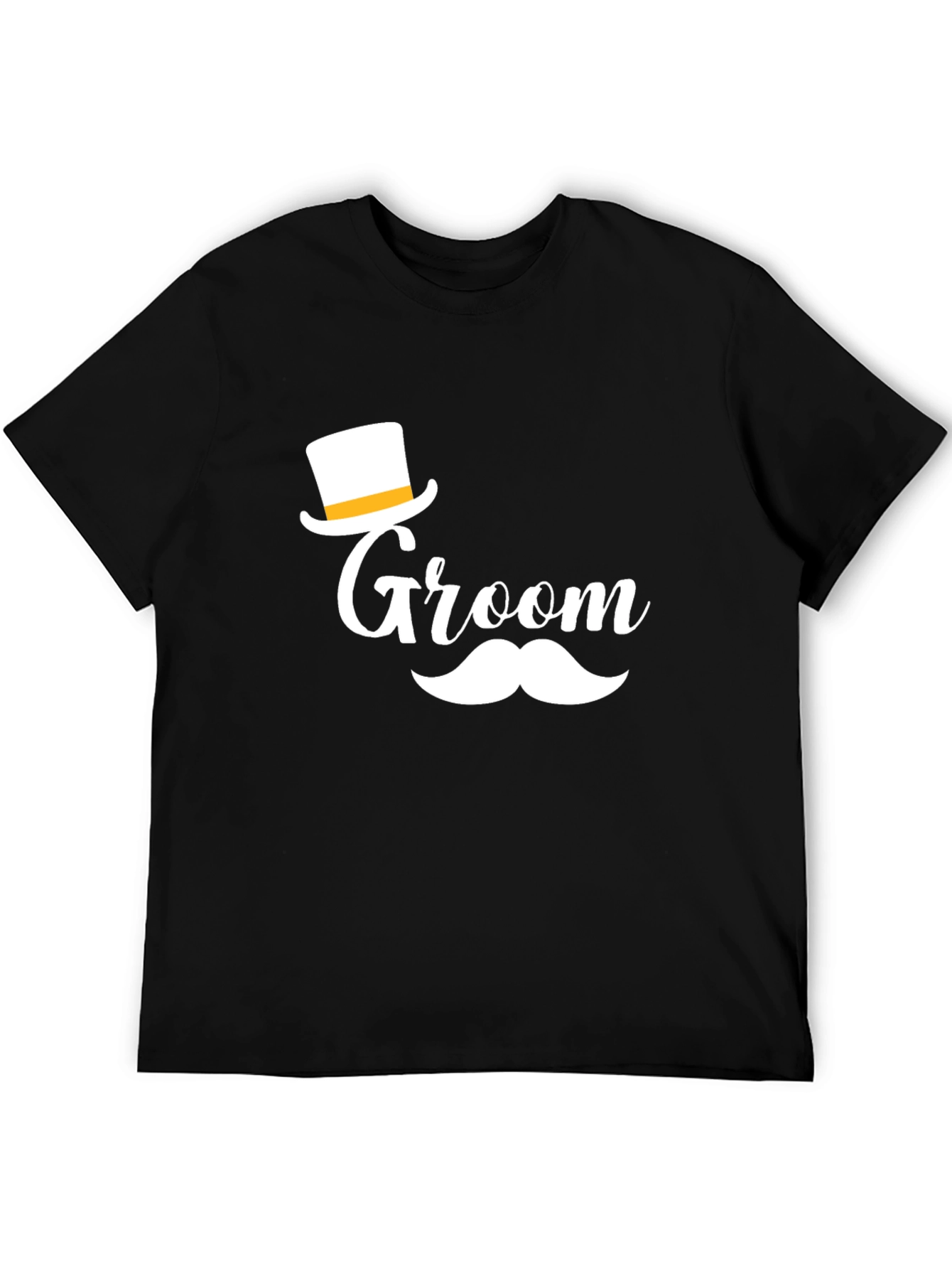 Groom T-Shirt Black with Top Hat and Mustache
