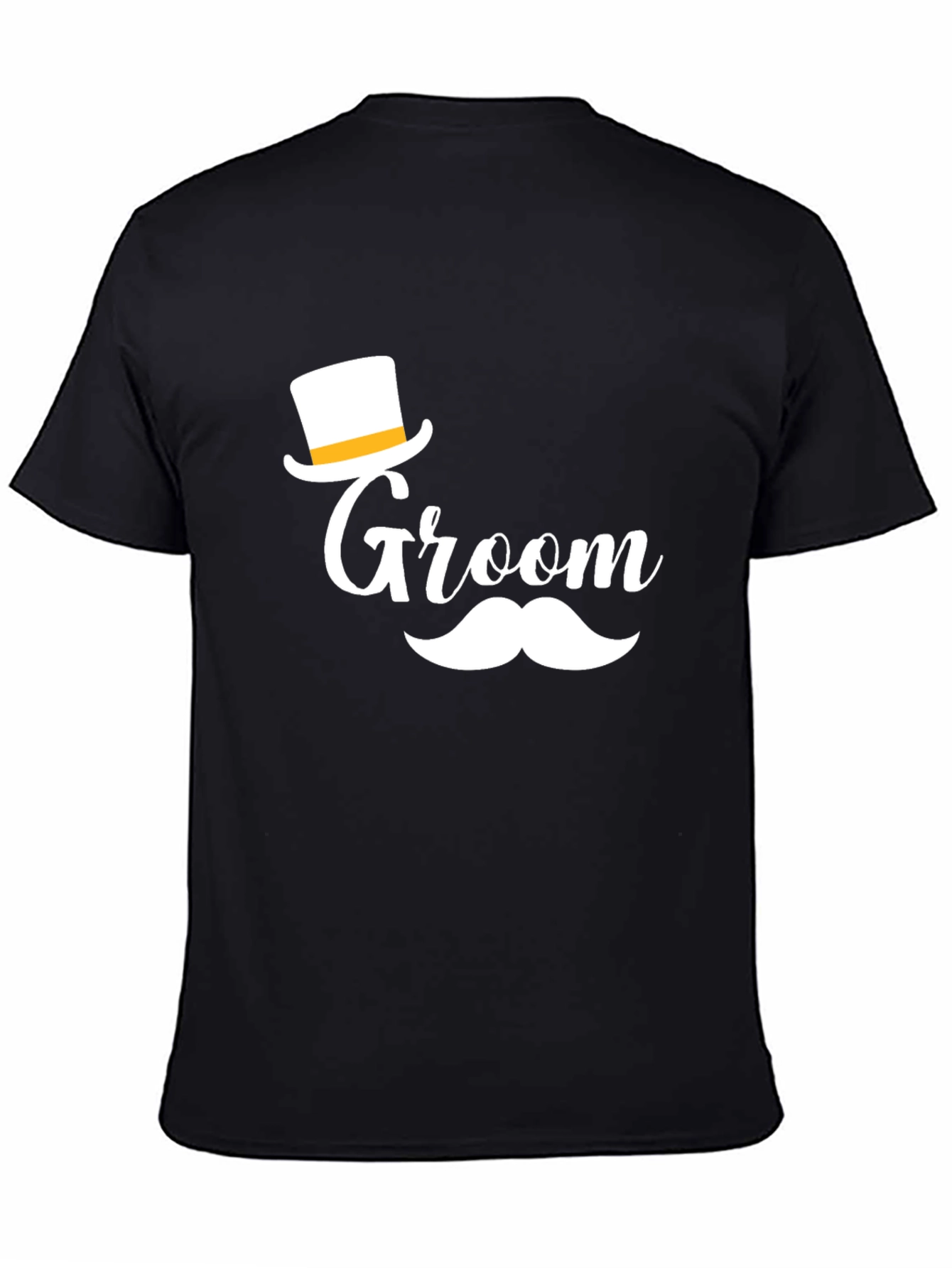 Groom T-Shirt Black with Top Hat and Mustache