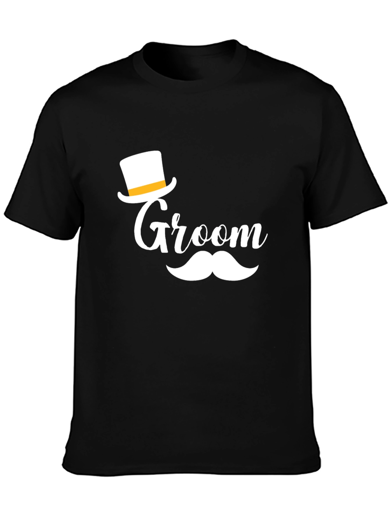 Groom T-Shirt Black with Top Hat and Mustache