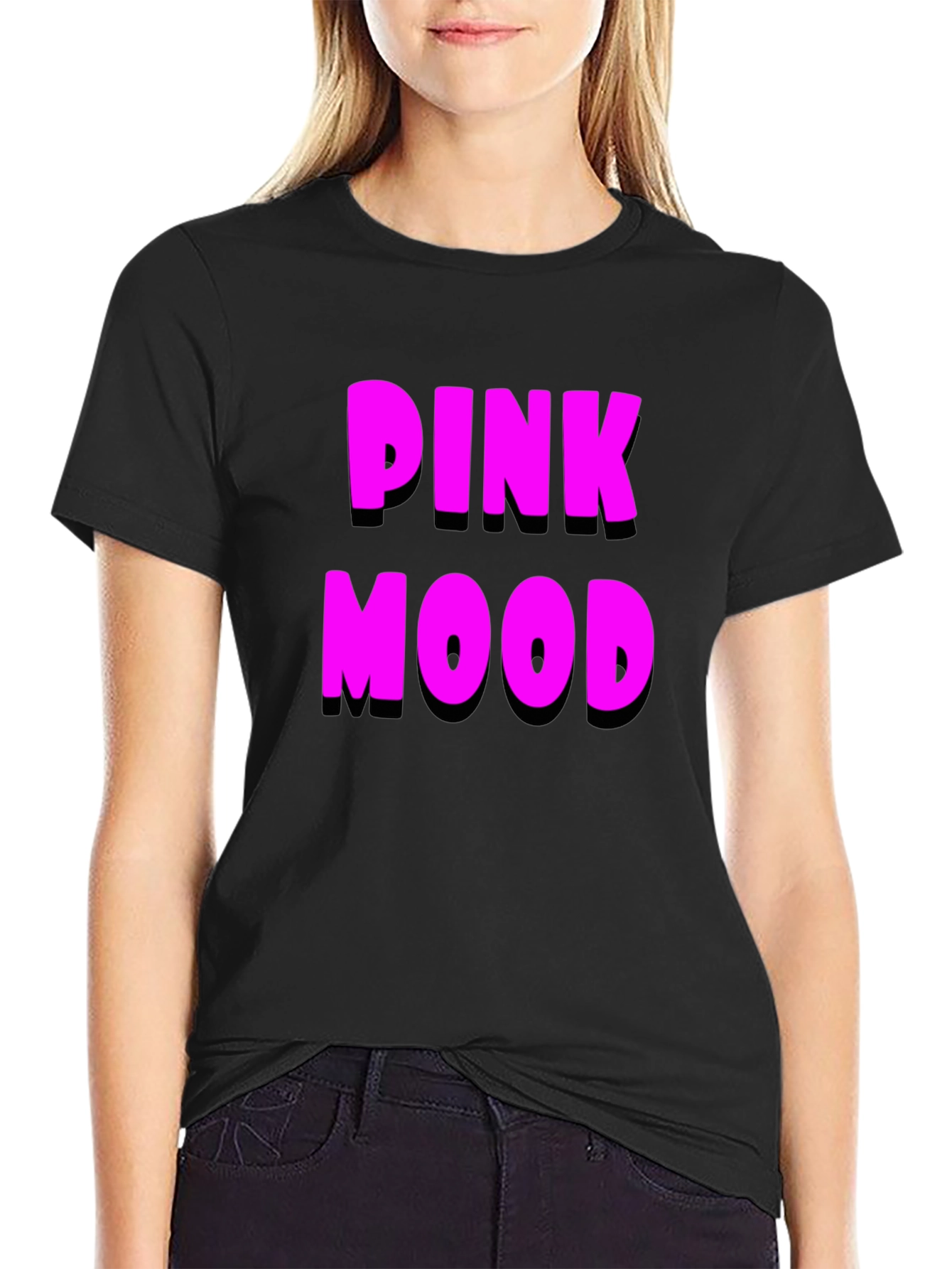 Pink Mood Graphic Black T-Shirt