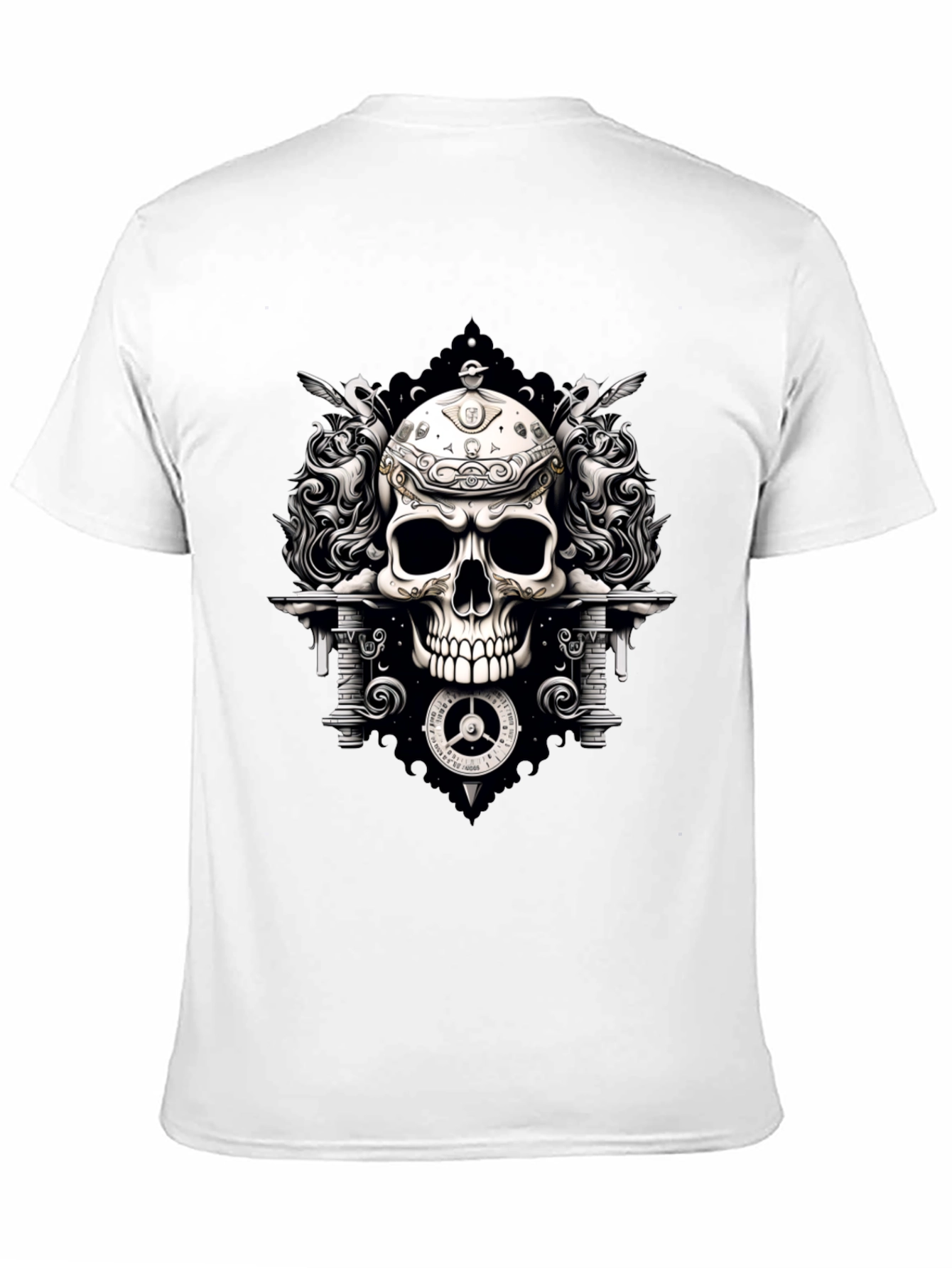 Skull & Clockwork Graphic Tee - Gothic Style