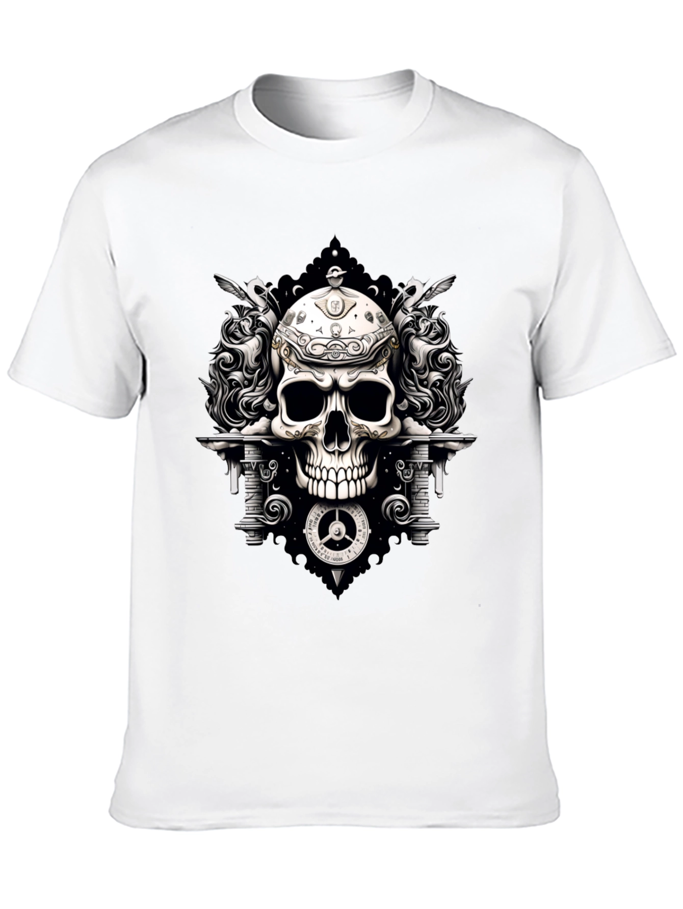 Skull & Clockwork Graphic Tee - Gothic Style