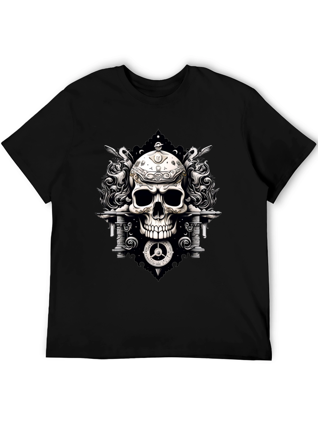 Skull & Clockwork Graphic Tee - Gothic Style